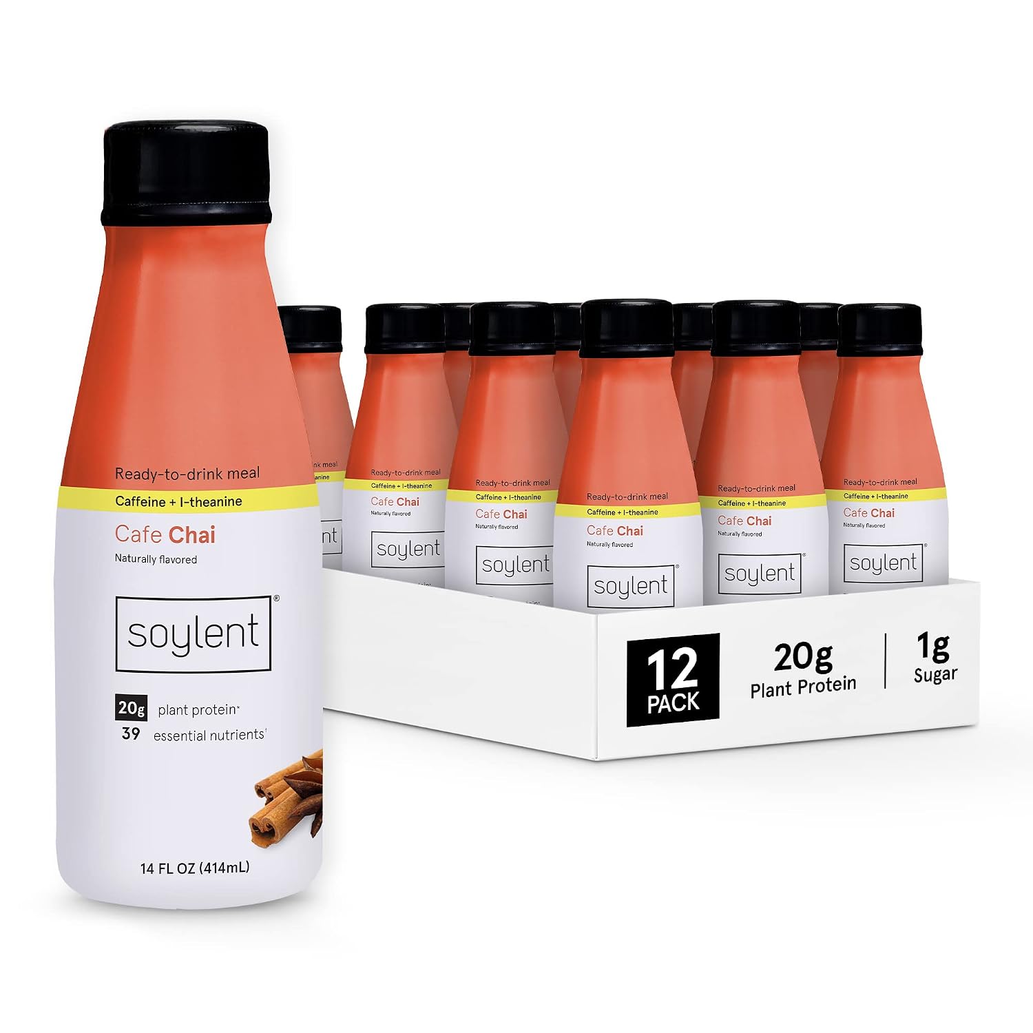 Soylent Creamy Chocolate Meal Replacement Shake, Ready-to-Drink Plant Based Protein Drink, Contains 20g Complete Vegan Protein and 1g Sugar, 14oz