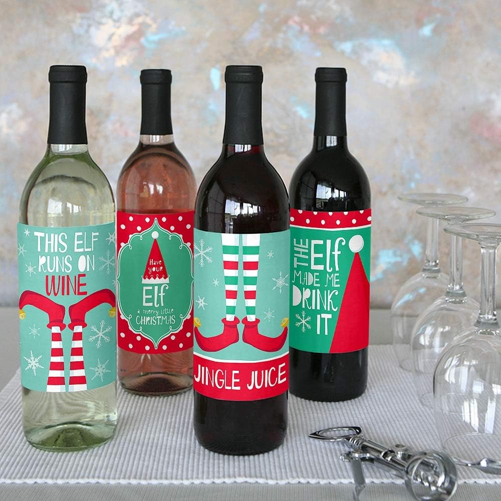 Big Dot of Happiness Ugly Sweater - Holiday and Christmas Wine Bottle Label Stickers - Set of 4