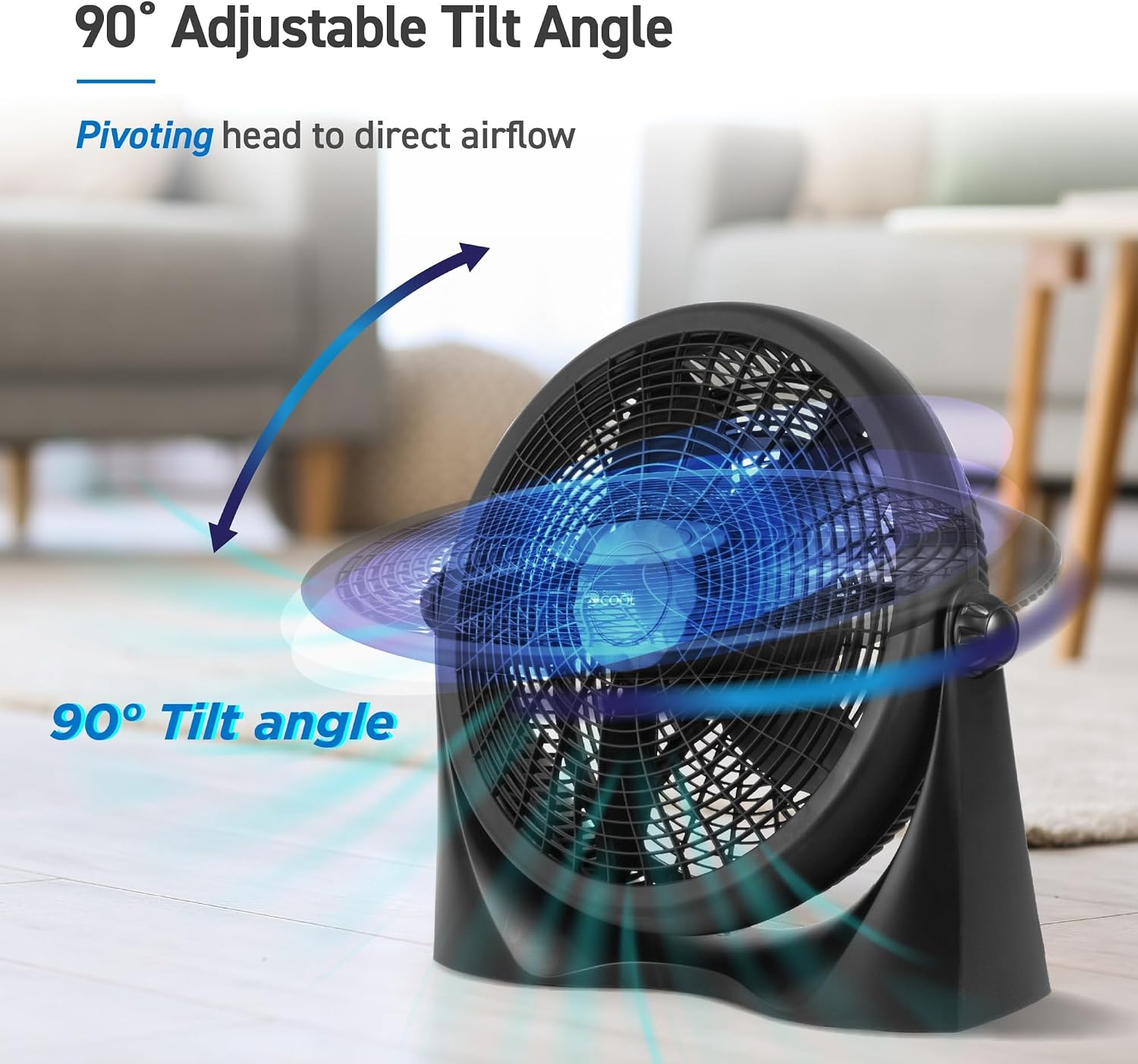 Commercial Cool 16 Inch High Velocity Floor Fan, Black, CFF16B | Floor Fan for Home, Garage, Bedroom, or Office, Cooling with 3 Speed Settings, Quiet Floor Fan with Adjustable Tilt Angle