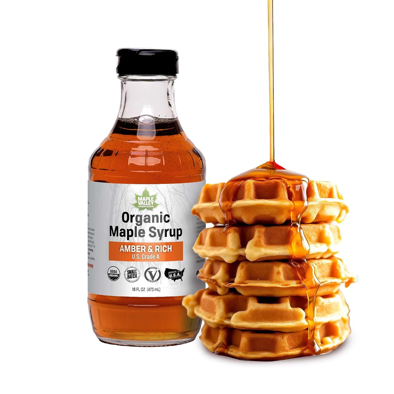 Maple Valley Organic Pure Maple Syrup, Dark & Robust, 32oz (Glass Bottle)​ | Naturally Sweetens Cooking, Baking, Coffee, Tea and Marinades; A Better Alternative to Refined Sugar and Table Syrup
