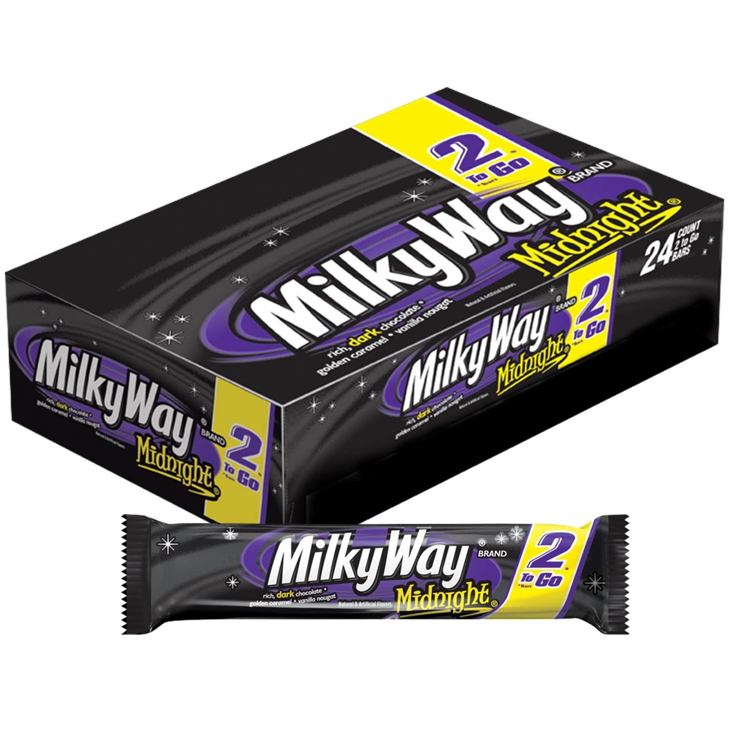 MILKY WAY Midnight Dark Chocolate Candy Bars, Sharing Size, 24-Count Box | Snack-ready dark chocolate bars, chocolate bar, 2.83-Ounce, sharing size, 24-count box, midnight milky way candy bars bulk
