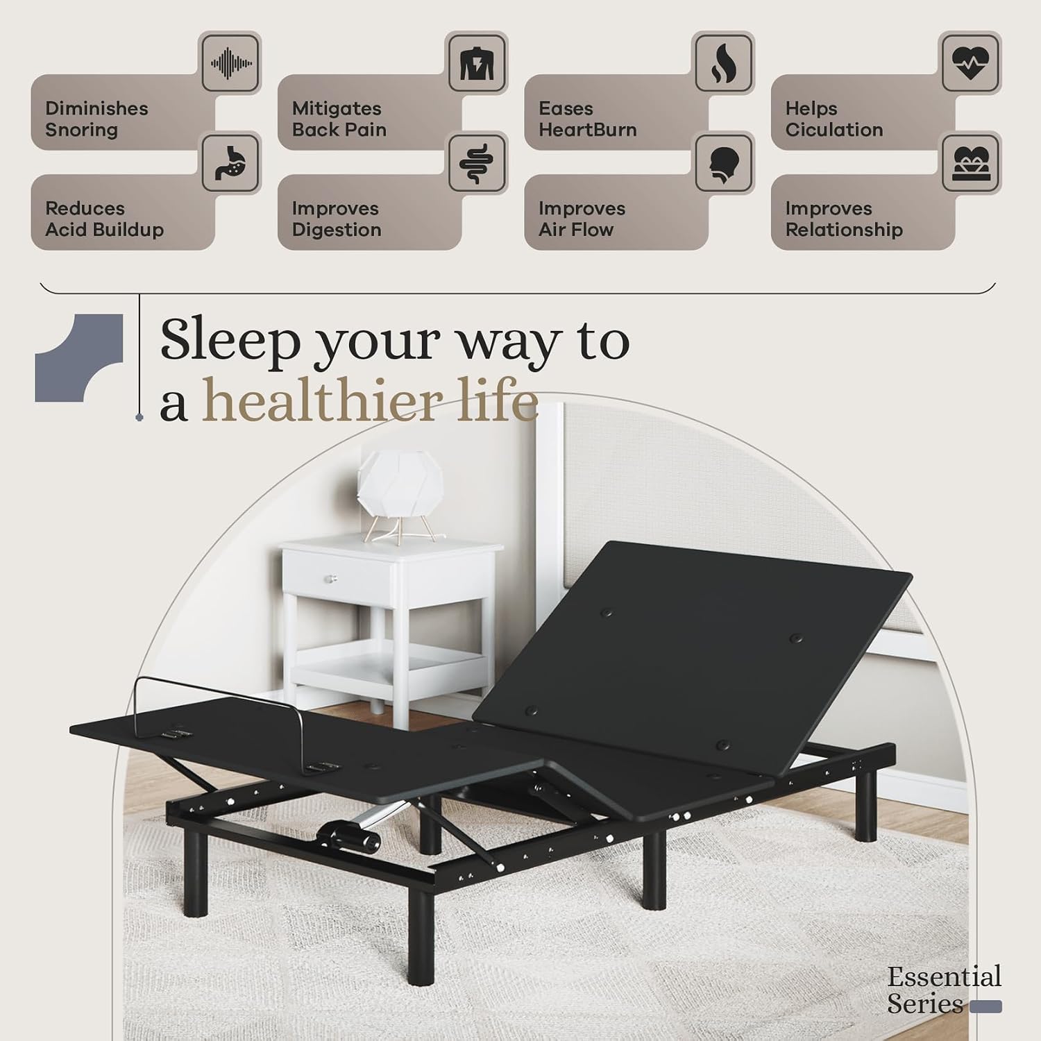 Sven and Son Essential Adjustable Bed Base (Frame) + 12 inch Memory Foam Matt (Medium), Easy Assembly, Head and Foot Lift, Memory Positions