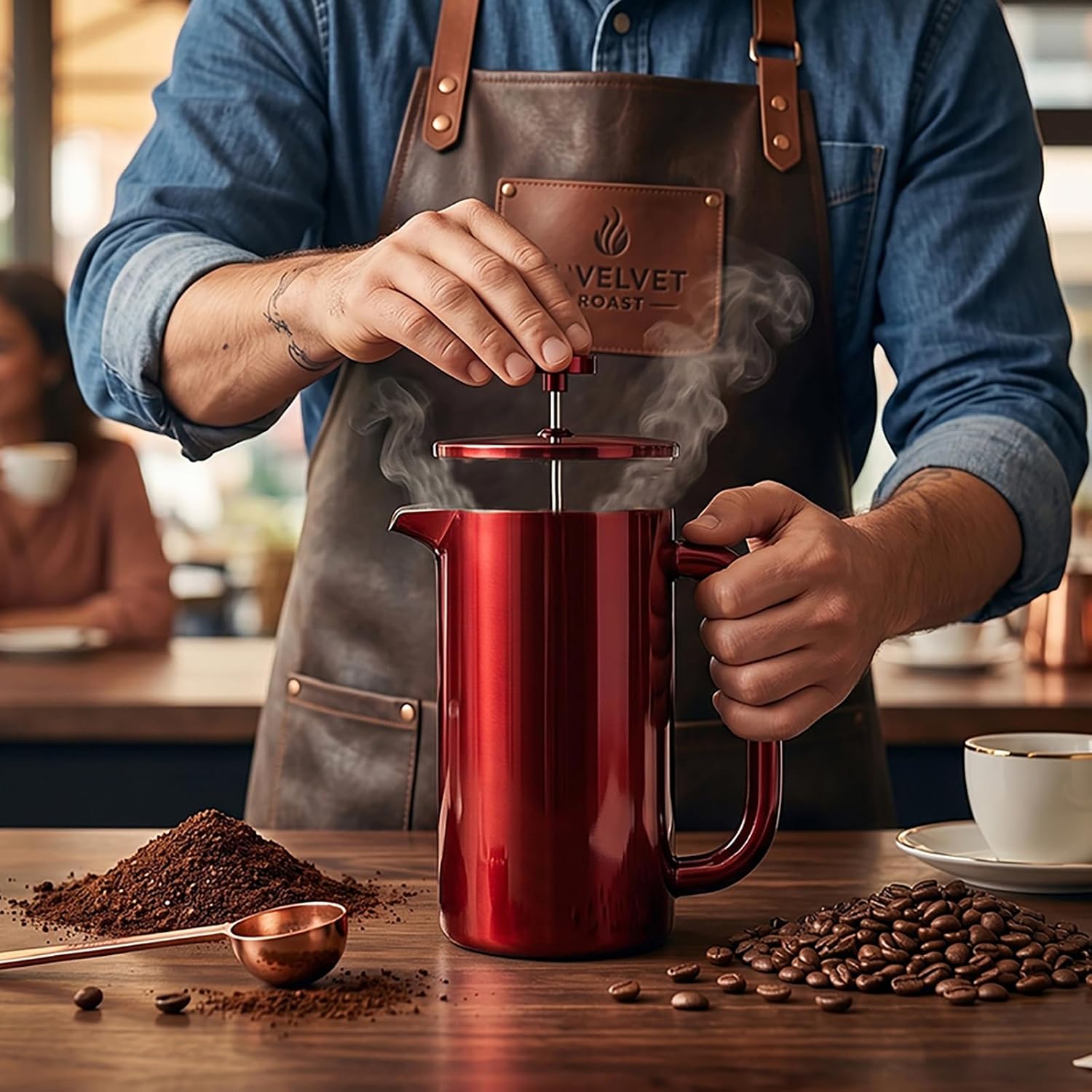8-Cup Double Wall Insulated Stainless Steel French Coffee Press, 32-Ounce Durable Coffee Tea Maker with Stainless Steel Plunger, Copper