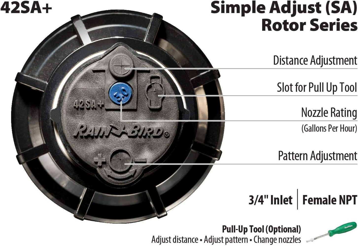Rain Bird 32SA/4PKS Simple Adjust 32SA Gear Drive Rotor, Adjustable 40° - 360° Pattern, 19' - 32' Spray Distance, 4-Pack