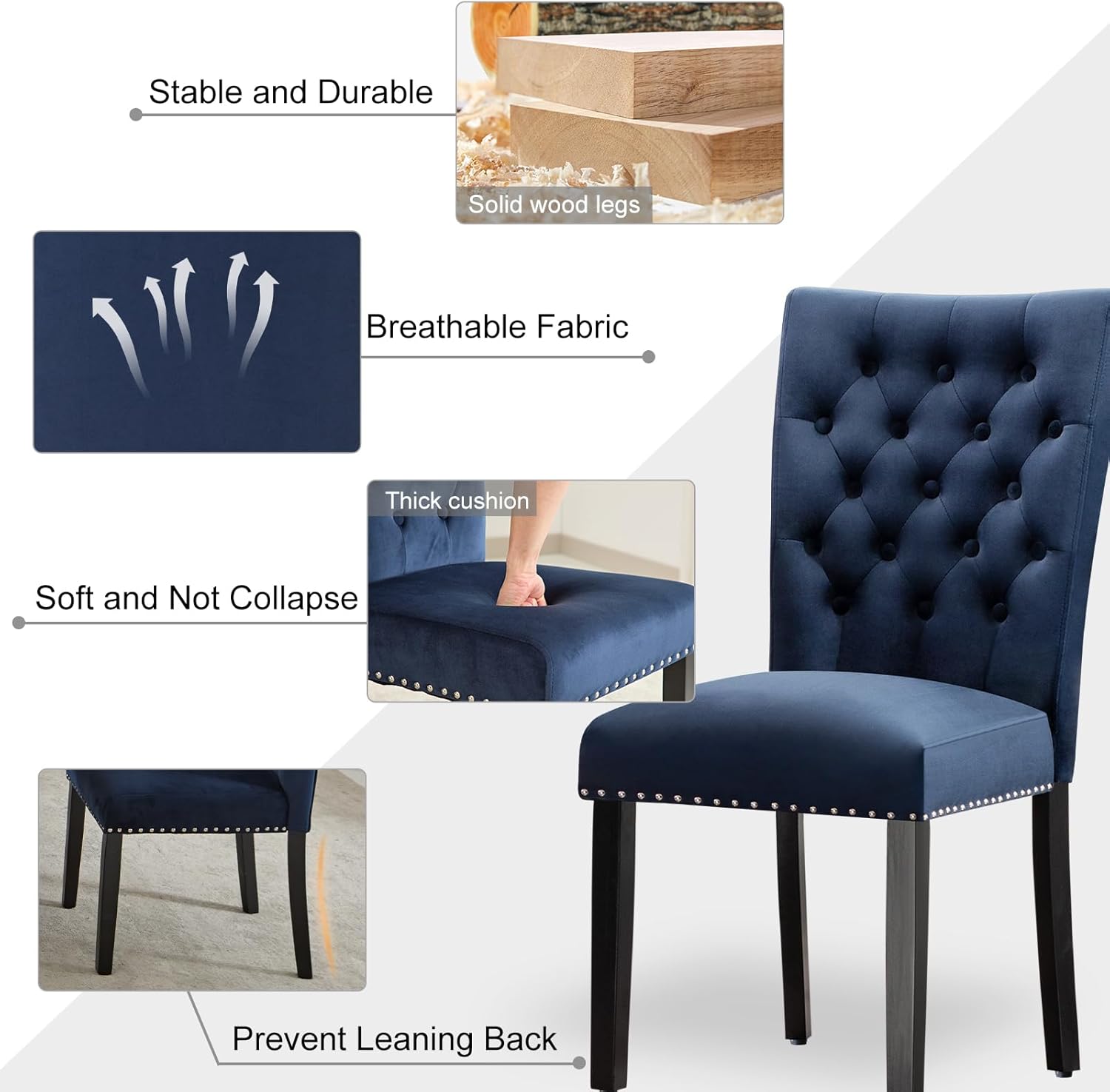 adochr Velvet Dining Chairs Set of 2, Parsons Kitchen Chair, Blue