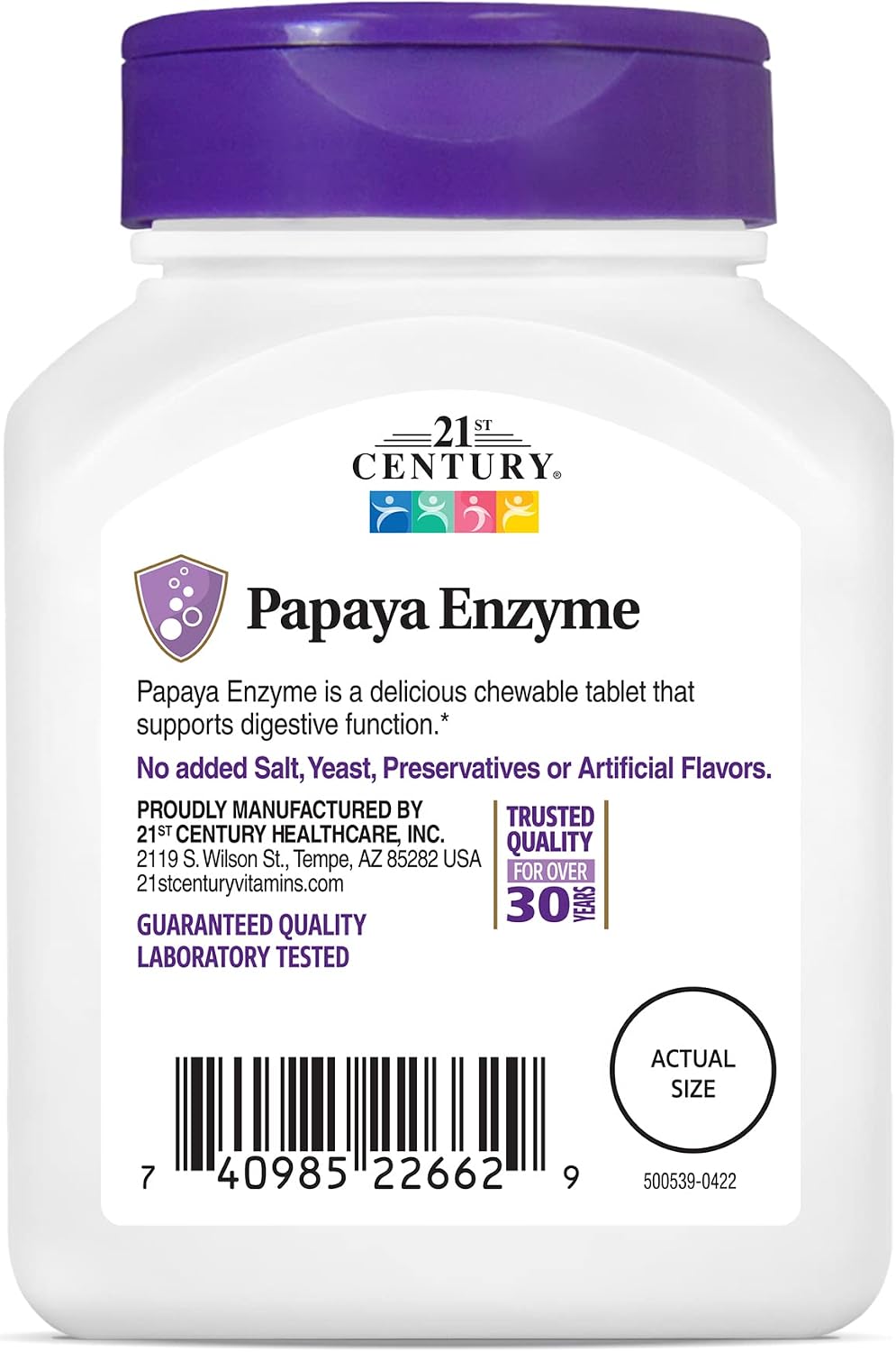 21st Century Papaya Enzyme Chewables for Digestion, Tropical, 100 Count | Papaya & Pineapple Digestive Enzymes with Bromelain & Papain, Digestive Comfort & Gut Health, Gluten Free, Non-GMO