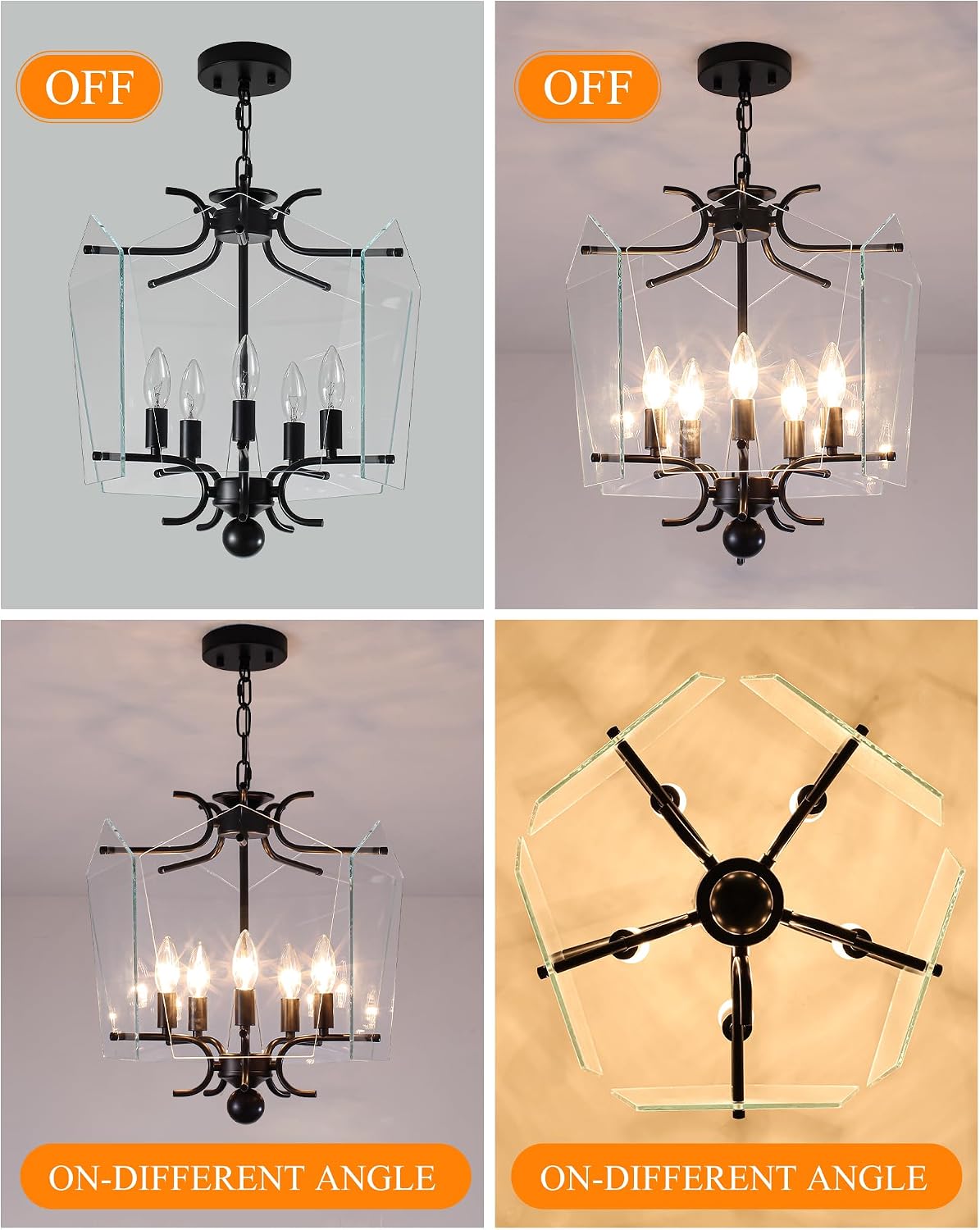 Mid Century Glass Chandelier, Retro Black Chandelier Pendant Light | Height Adjustable, 5-Light E12