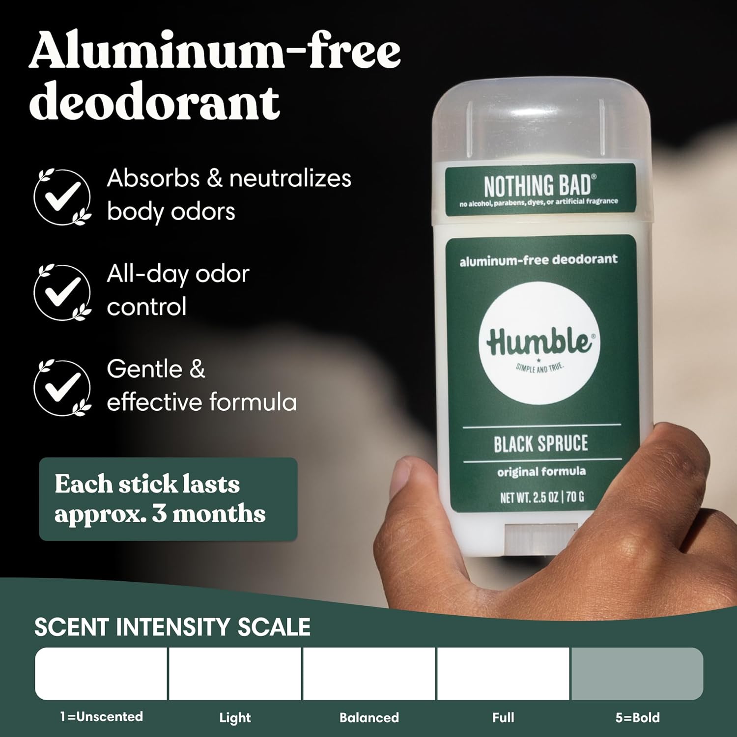 Humble Aluminum-Free Deodorant, Simply Unscented - 1 Pack | Baking Soda-Free, Clean, Fresh, Natural, Essential Oils, Sensitive Skin, Long-Lasting Odor Control, Cruelty-Free, Men & Women