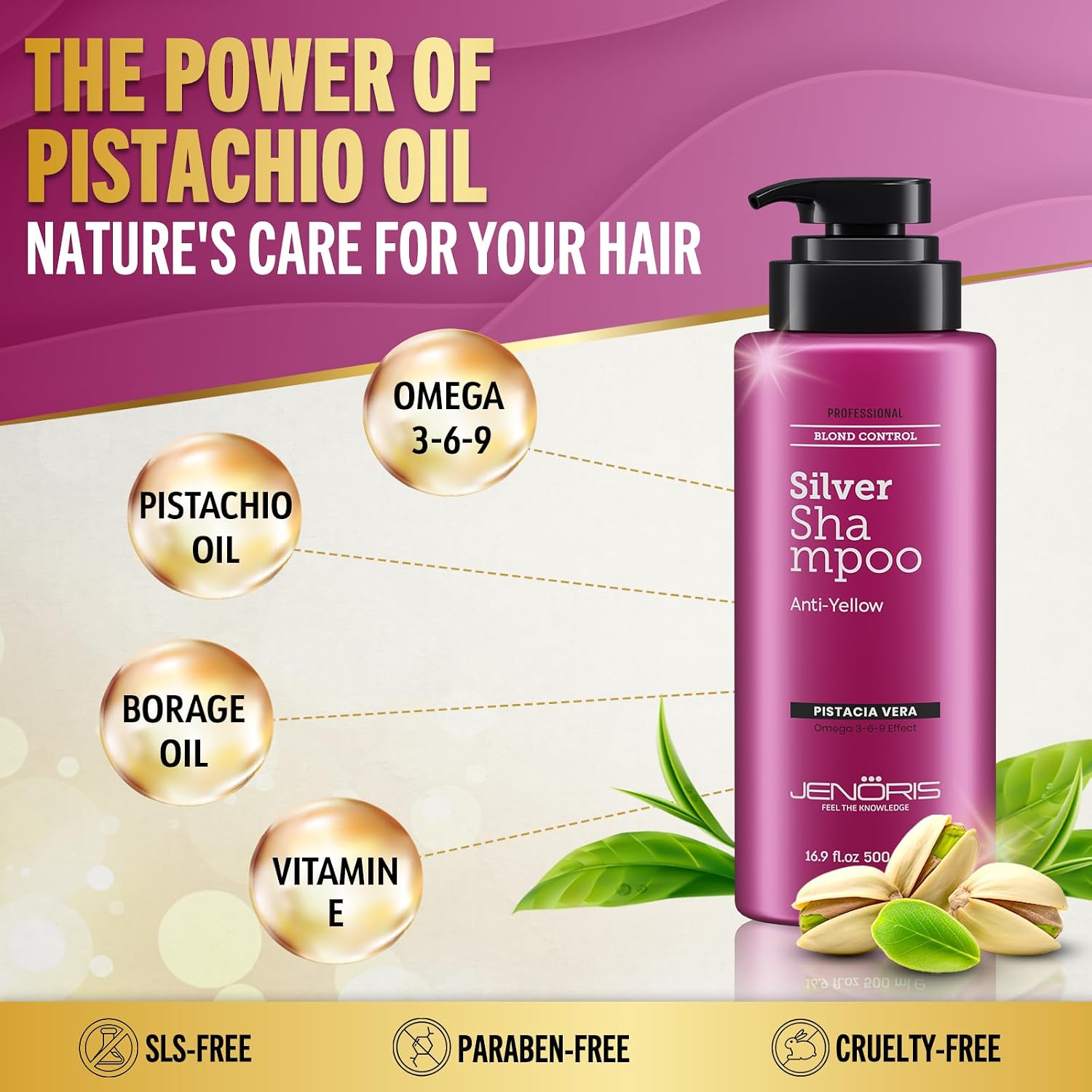 Jenoris Silver Purple Shampoo For Blonde, Silver, Gray & Lightened Hair – Neutralizes Yellow & Brassy Tones – Enriched with Natural Oils