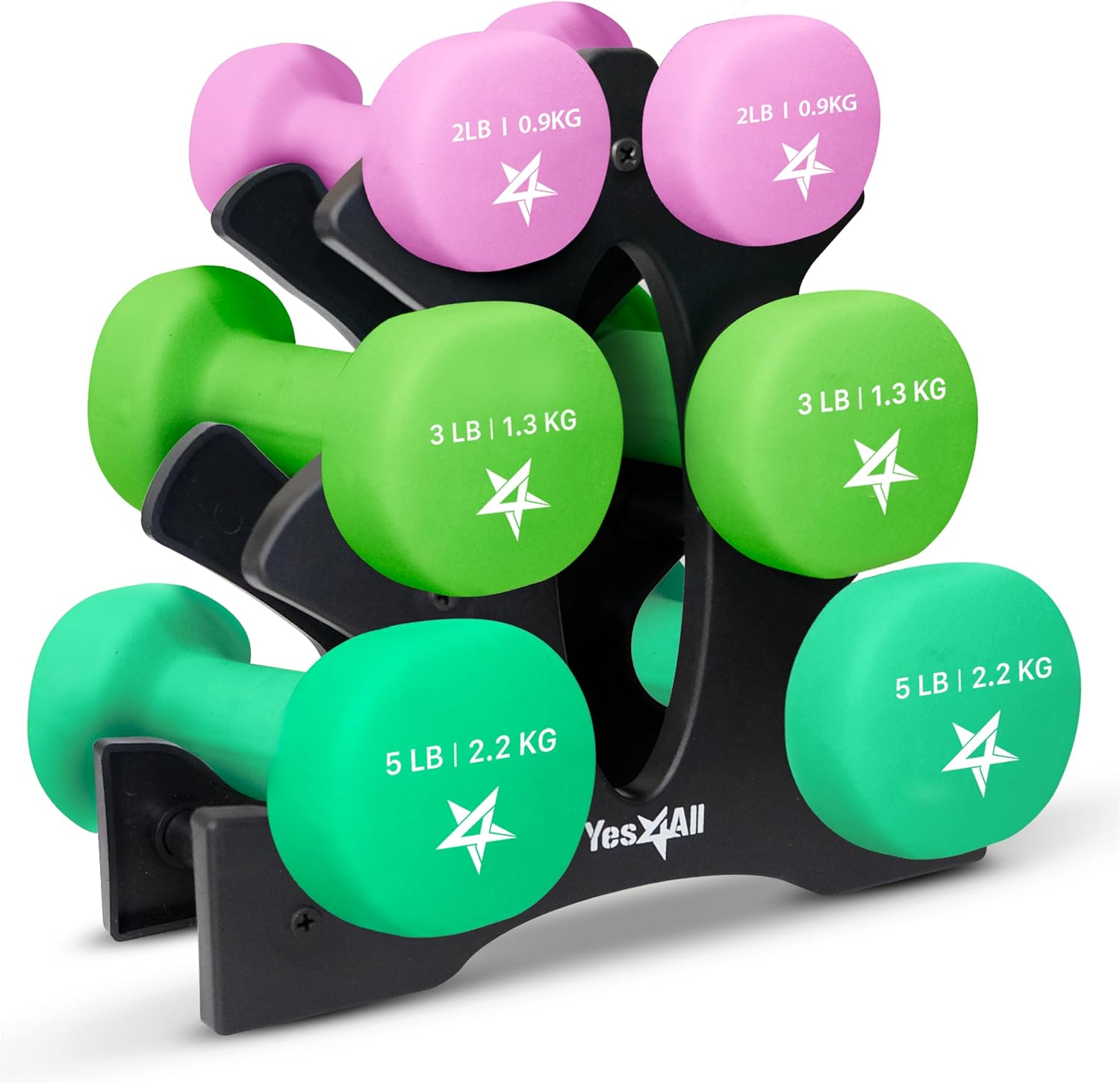 Yes4All Neoprene Coated Dumbbell Hand Weight Sets of 2 - Multiple Weight Options with 15 Colors, Anti-roll, Anti-Slip, Hexagon Shape