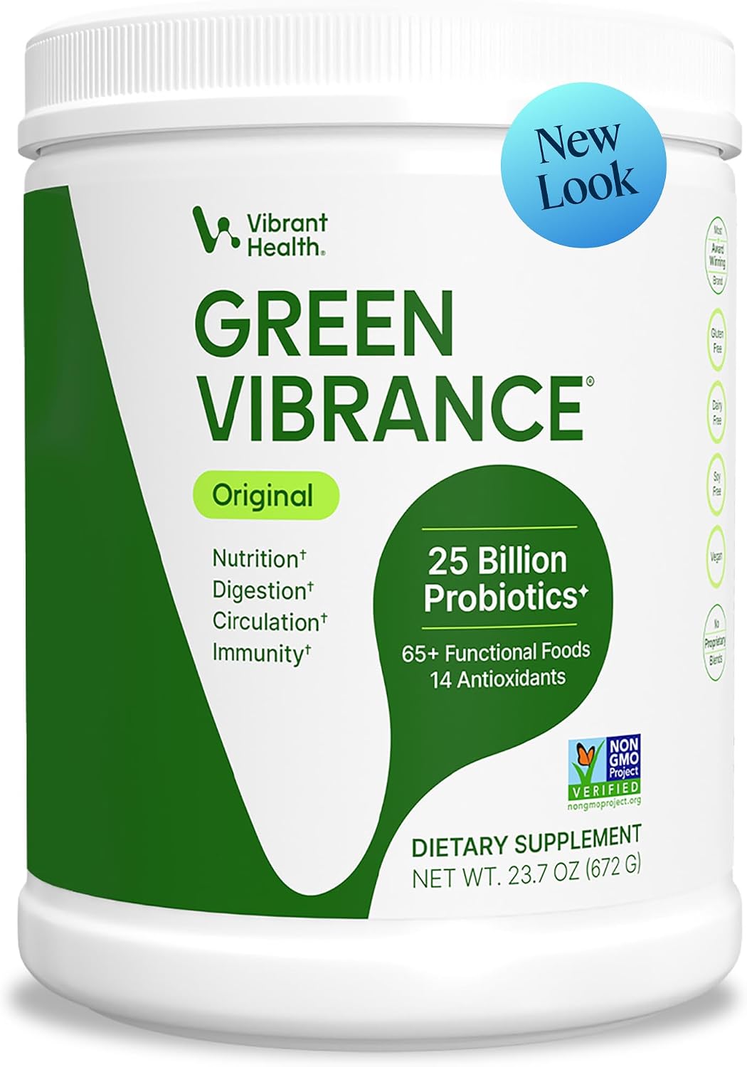 Vibrant Health, Green Vibrance, Includes 65 Plant-Based Superfoods, 25 Billion Probiotics, Fiber, Adaptogens & Enzymes, 30 Servings