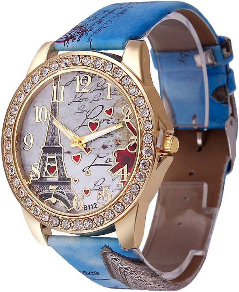 Wholesale PU Leather Strap Watch Mother Day Gift Bling Rhinestone Accented Eiffel Tower Ladies Women Watches