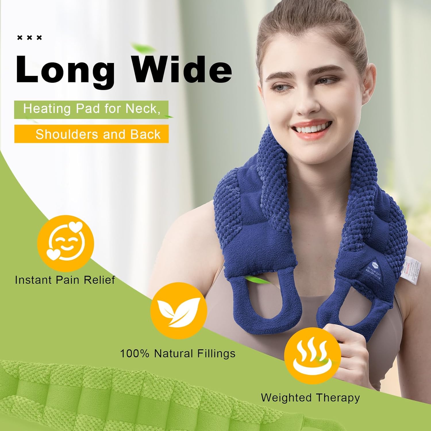 UNCN Long Wide Heating Pad for Neck and Shoulders Back 33x5.9 Microwavable Large Moist Heat Pack Warm Hot Compress Neck Wrap Weighted Bag Massage