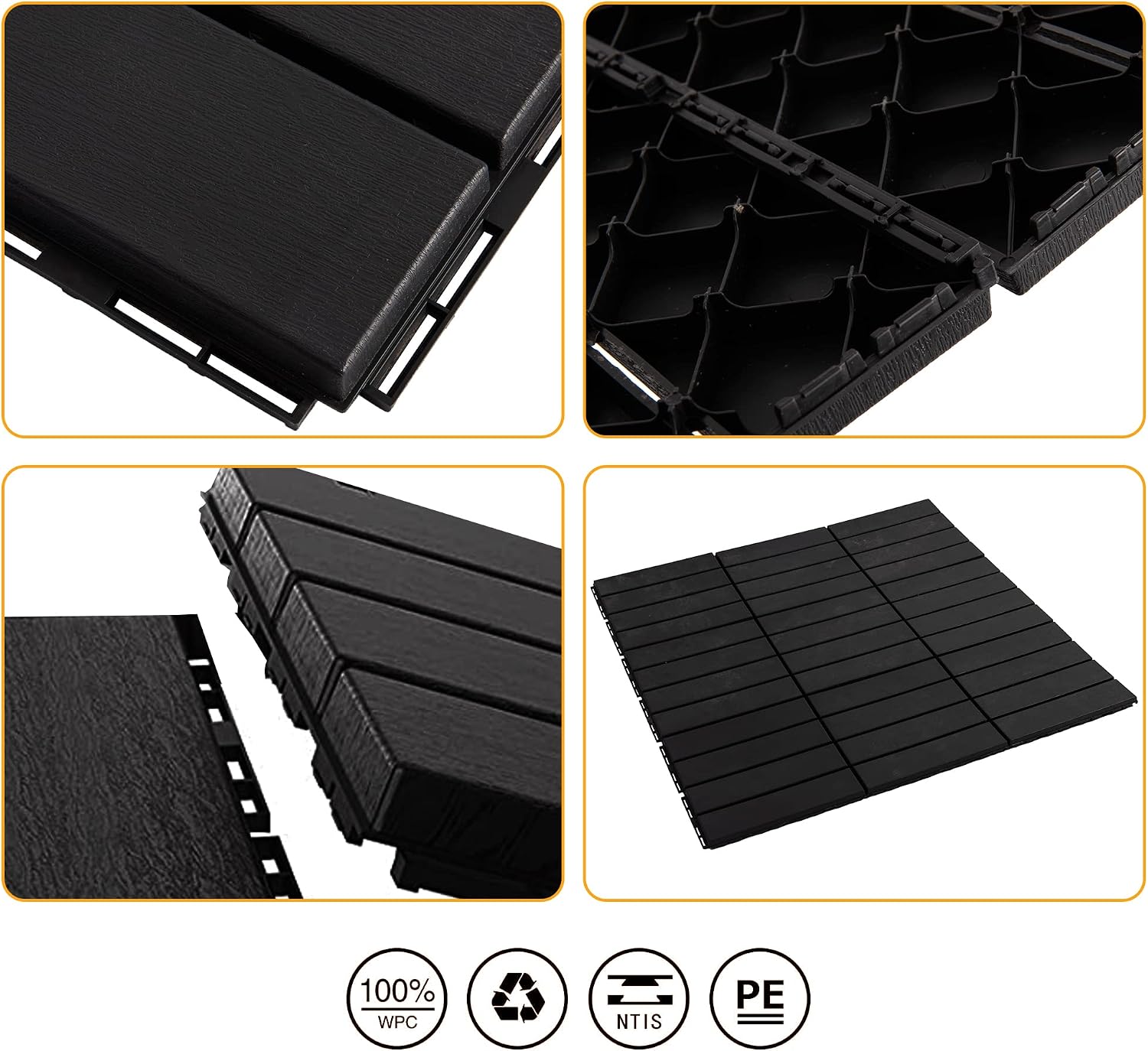 ASTEROUTDOOR Interlocking Deck Tiles Plastic Waterproof Outdoor Flooring 12" x 12" for Patio Garden Deck Poolside Indoor Outdoor, 10 pcs, Gray