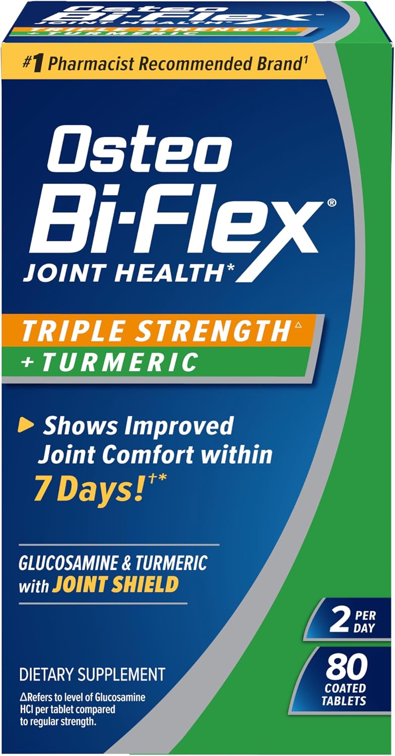 Osteo Bi-Flex Triple Strength Glucosamine Supplement with Turmeric Extract | Improve Joint Function, Antioxidant Power, 80 Coated Tablets
