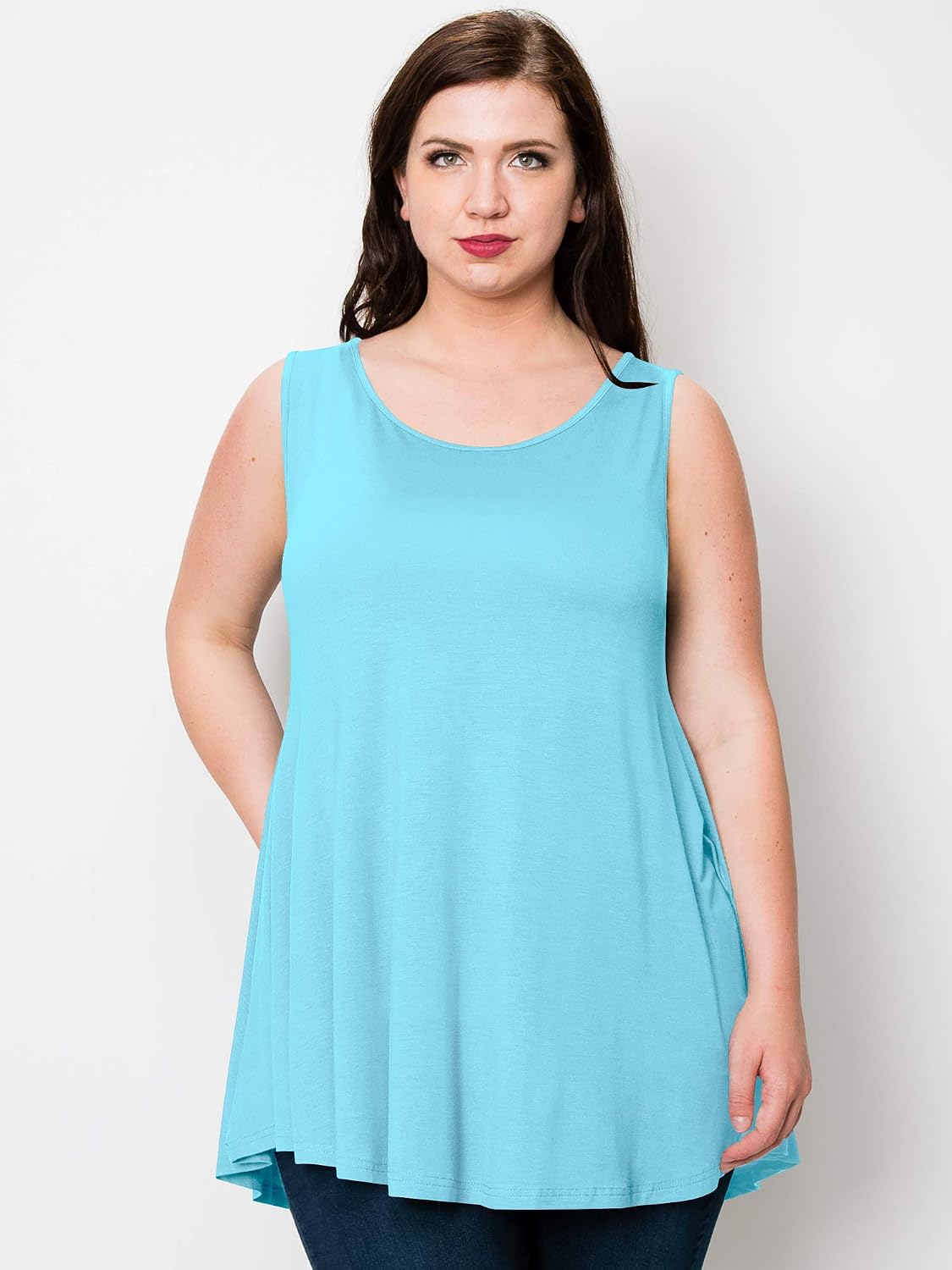 Lock and Love Women Solid Short Sleeve/Sleeveless Tunic for Leggings Swing Tunic Flare Tank Tops S-5XL Plus Size Made in USA