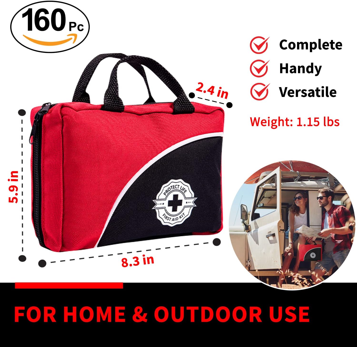 Protect Life Travel First Aid Kit for Car - Small Mini Emergency Kit, 100 Piece Waterproof First Aid Kit for Home, Camping, Boat & Hiking - Includes Emergency Blanket & First Aid Guide