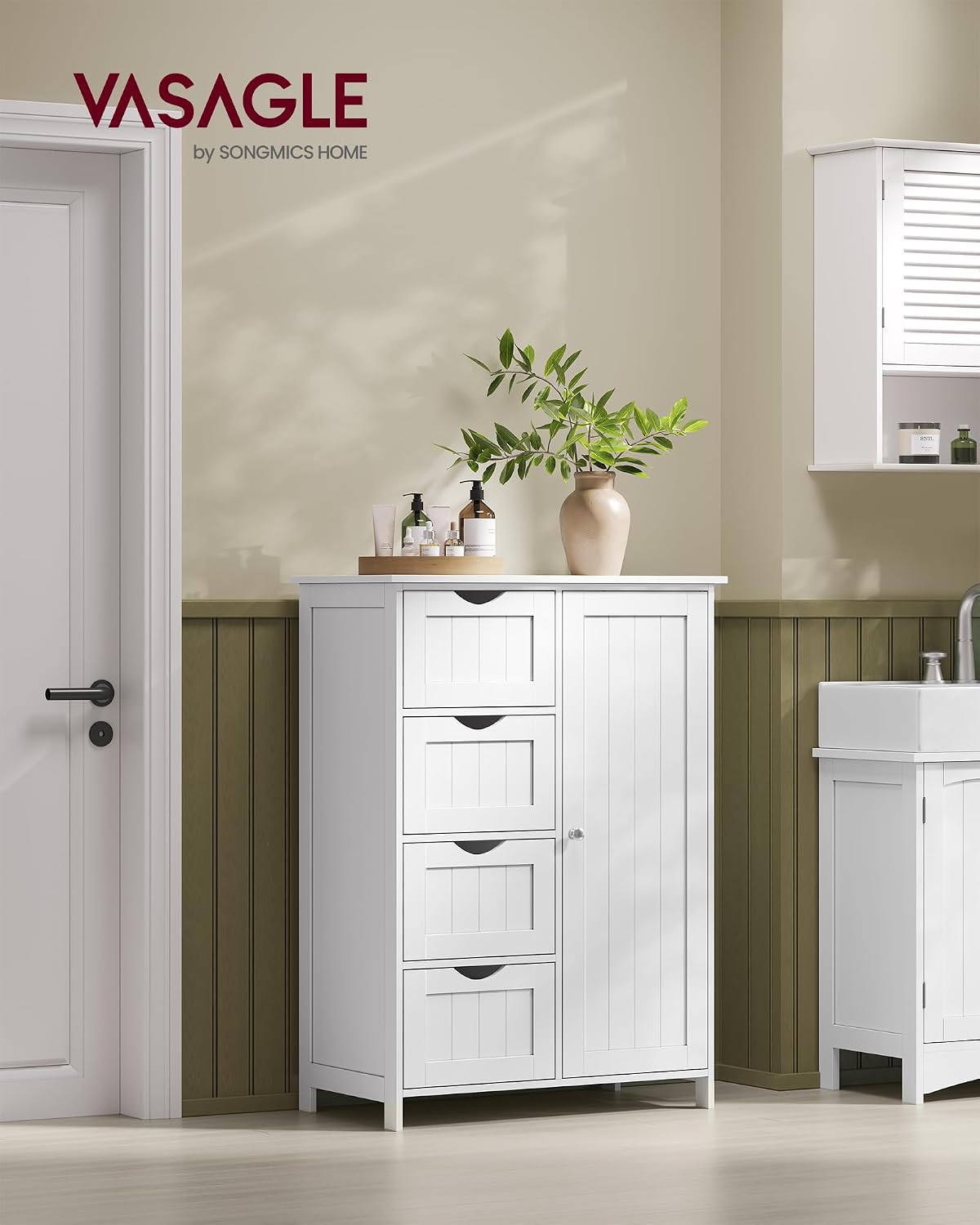 VASAGLE Floor Storage Cabinet, Freestanding Storage Unit with 2 Adjustable Shelves, for Bathroom Living Room Dining Kitchen, 11.8 x 23.6 x 31.5 Inches, Cloud White UBCB60WV1