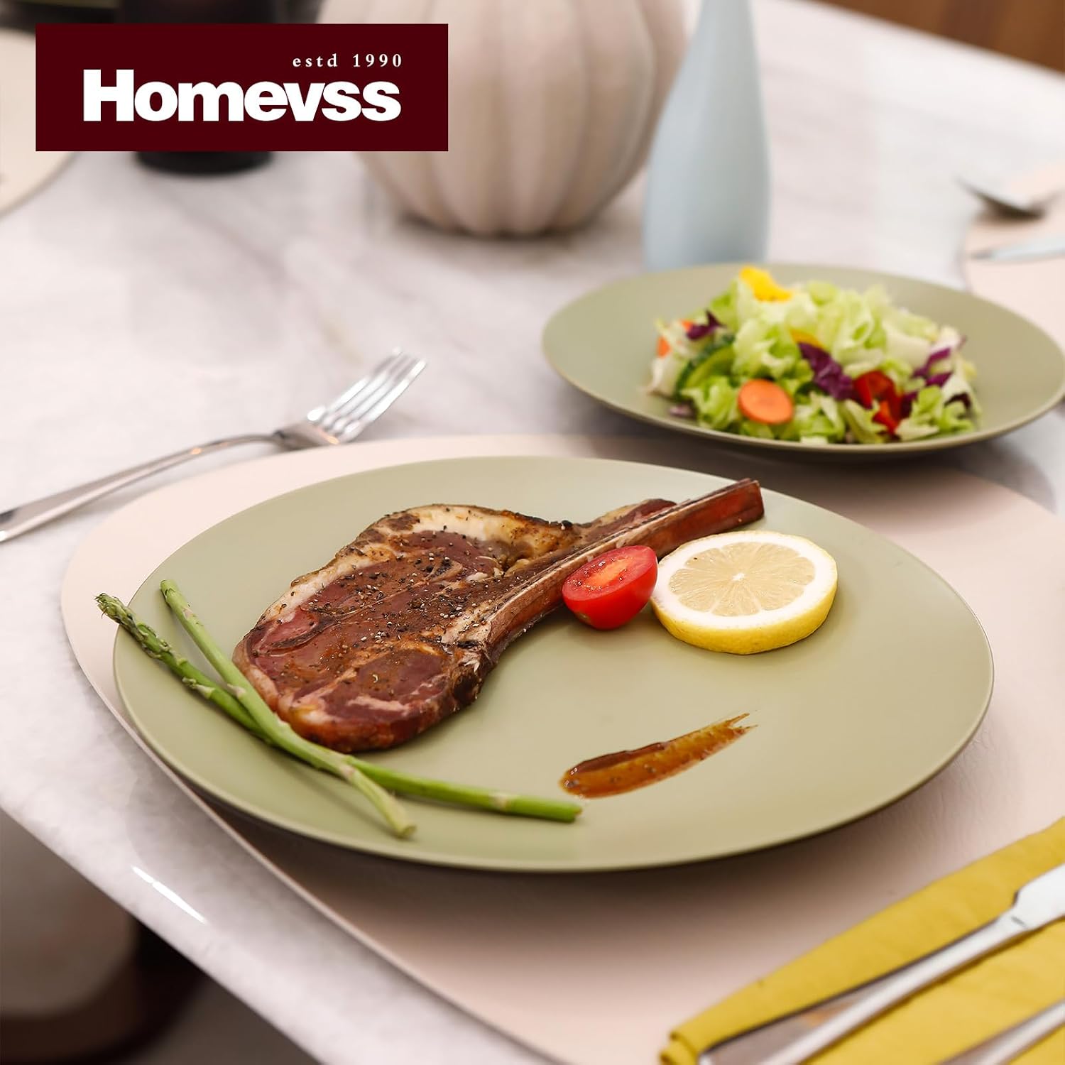 Stoneware Two-Tone Colors Life 16pc Dinner Set，Outside Shiny Black + Inside Matte Glaze Olive