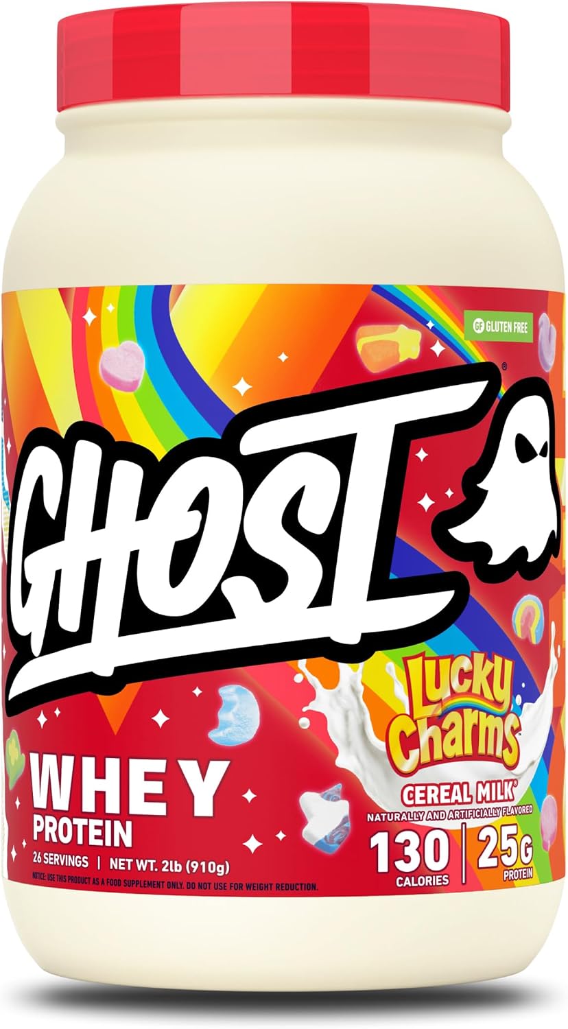 GHOST Whey Protein Powder, Milk Chocolate - 2LB, 25G of Protein | Whey Protein Isolate & Concentrate Blend - Post Workout Nutrition Shake, Smoothies - Soy & Gluten-Free - 2LB Tub, 26 Servings