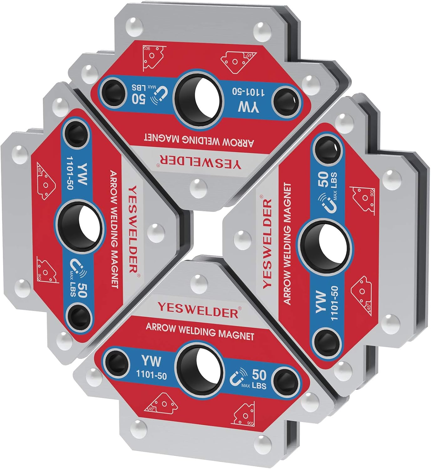 YESWELDER 4-Pc Welding Magnet Set, 50 lb Holding Power Welding Accessories