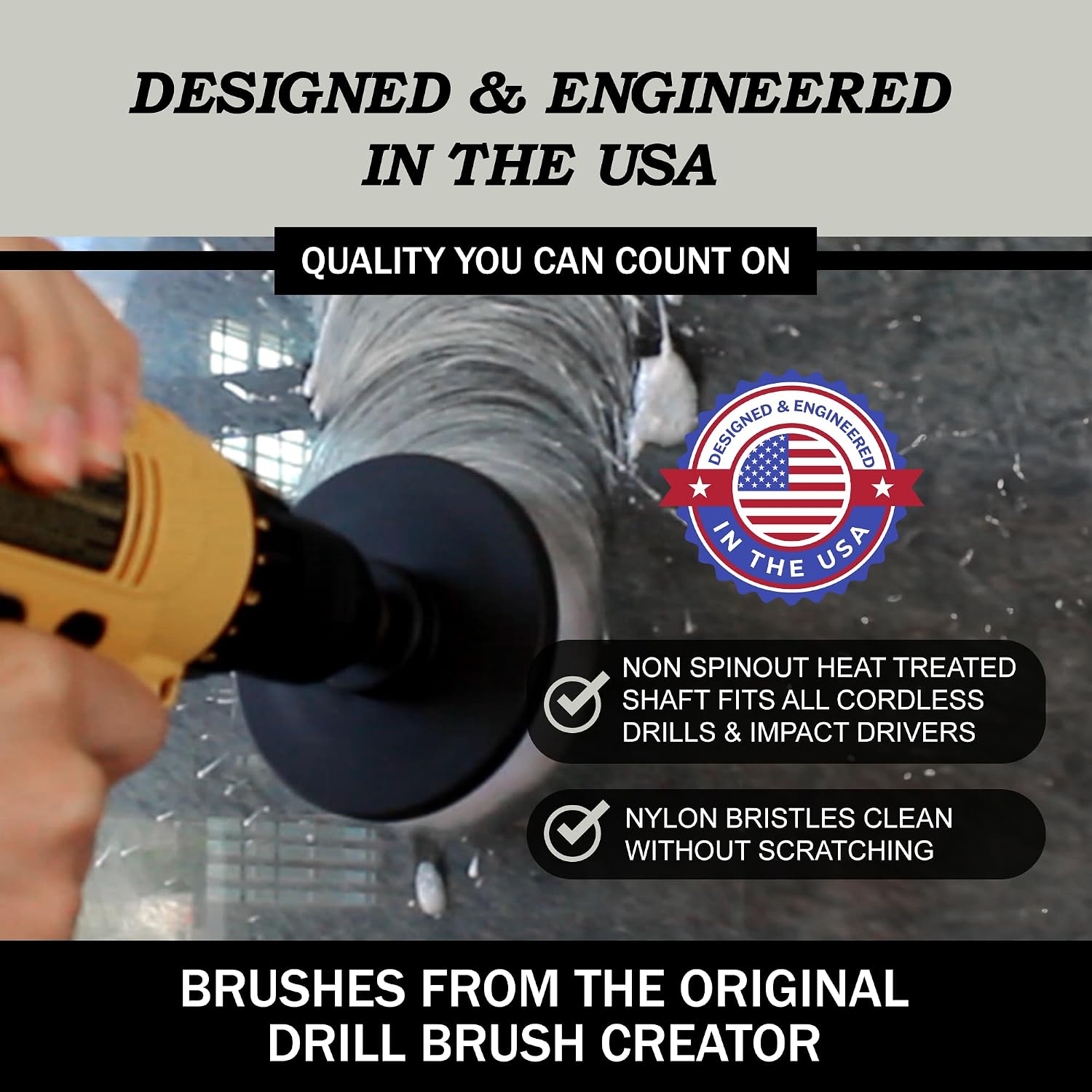 Drillbrush Drill Brush Attachment Set for Bathroom, Tile & Grout Cleaning | Power Scrubber Brush Kit for Bathtub & Shower - All-Purpose Household Cleaning Brushes for Drill - Electric Grout Cleaner Kit