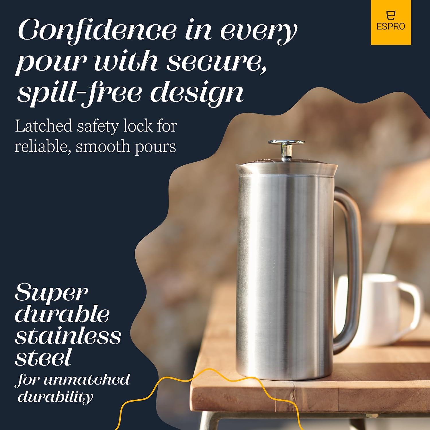 ESPRO P7 French Press, 18oz, Brushed, Stainless Steel Coffee Maker | Double Filter Coffee Press, Grit-Free Coffee, Heat Resistant Insulated tea Press, Easy Hot and Cold Coffee Brewer, Tea Brewer