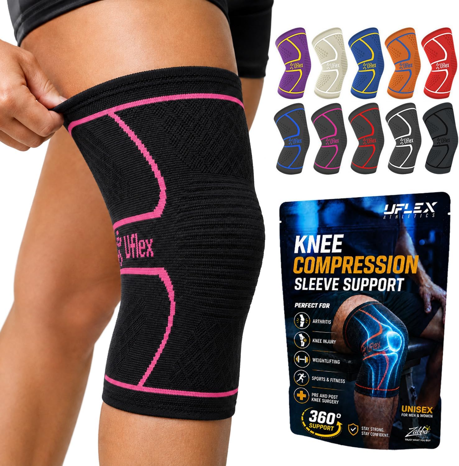 Knee Brace Knee Support Wrap for Pain Relief, Workout, Swelling & Recovery