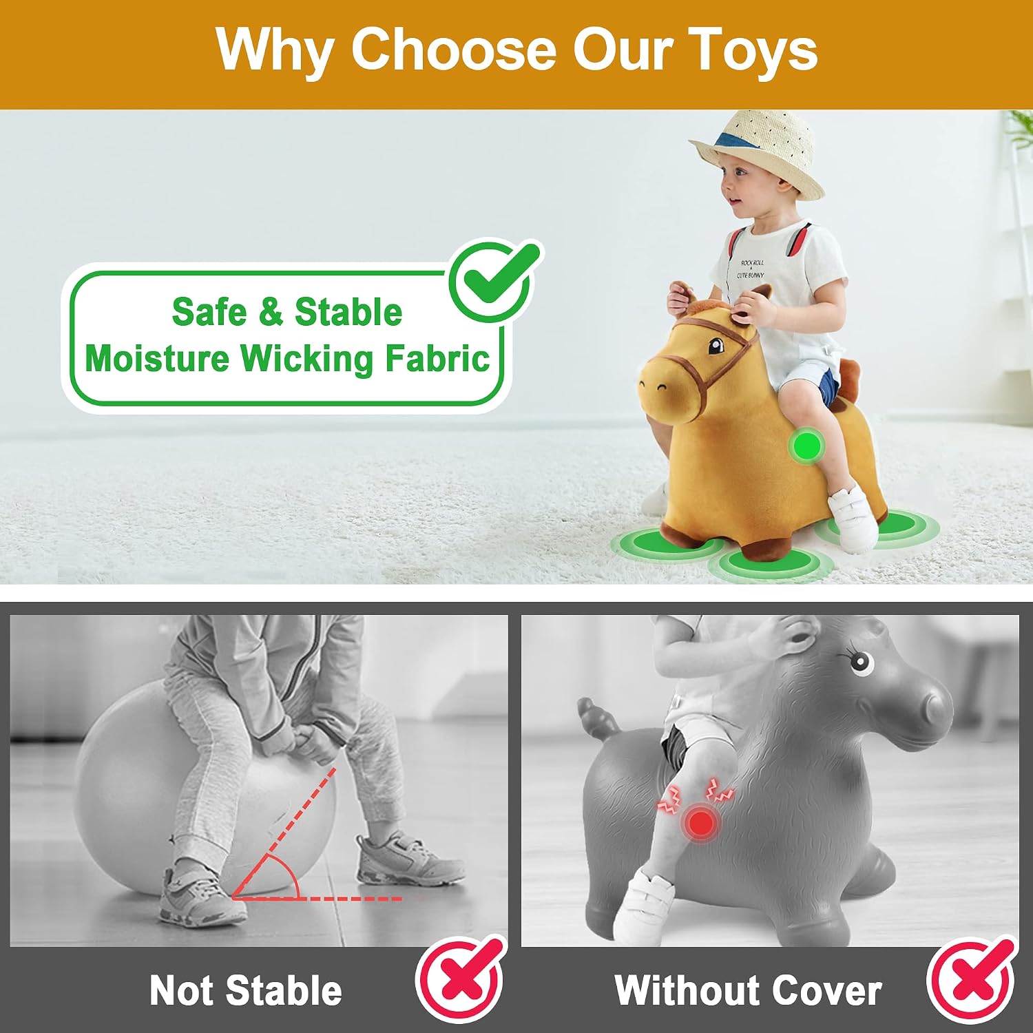 Bouncy Pals Toddler Horse Hopper Toy, Kids Outdoor Ride Bounce Farm Animal | Inflatable Bouncing Hopping Toy, Indoor Baby Plush Bouncer Horse, Birthday Gift for 18 Month 2 3 4 Year Old Child Boys Girls