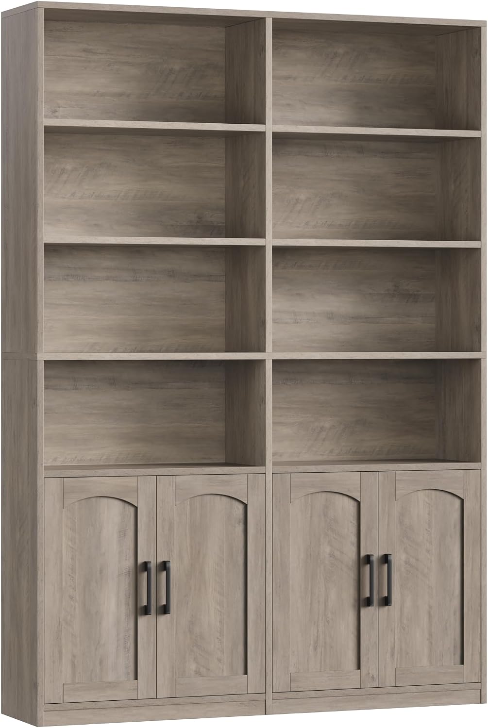Bookshelf and Bookcase with Doors, Double Wide Large Bookshelves | Industrial Open Display Shelves 6 Tier, 73'' Tall Bookshelf with Storage Cabinets for Office,Home, Living Room, Library,White