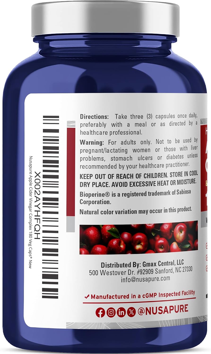 Apple Cider Vinegar Complex, Vegans, 1500mg, 180 Veg Caps - 60 Servings