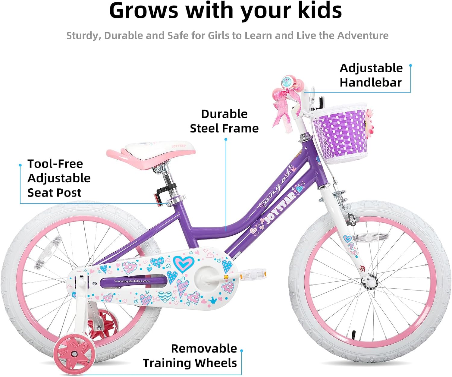 JOYSTAR Angel Girls Bike for Toddlers and Kids Ages 2-12 Years | 12-20 Inch Kids Bike with Training Wheels & Basket, 20 24“ Bicycle with Kickstand