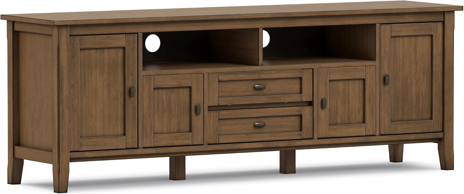 SIMPLIHOME Warm Shaker 47" Wide Solid Wood TV Stand in Light Golden Brown