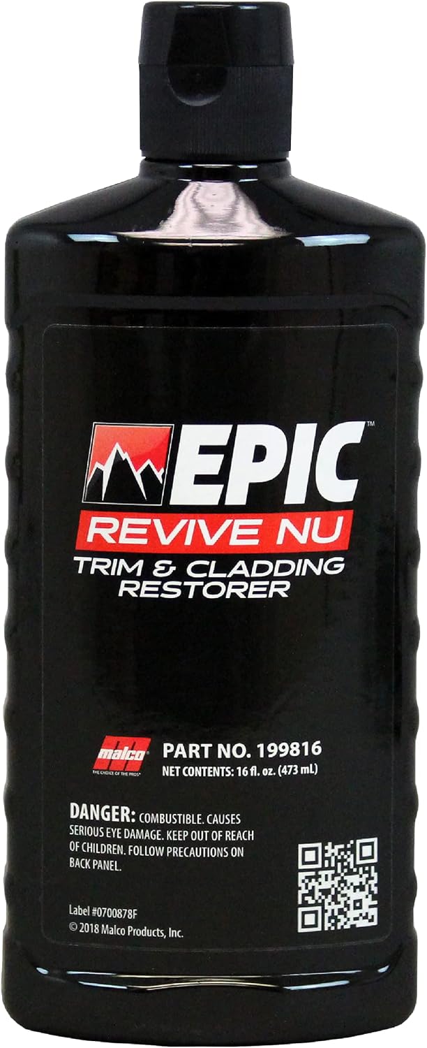Malco Epic Revive Nu Plastic Trim & Cladding Restorer - Restores Faded and Dried Out Plastic/Vinyl and Rubber Back to Black or Gray Finish / 16 Oz
