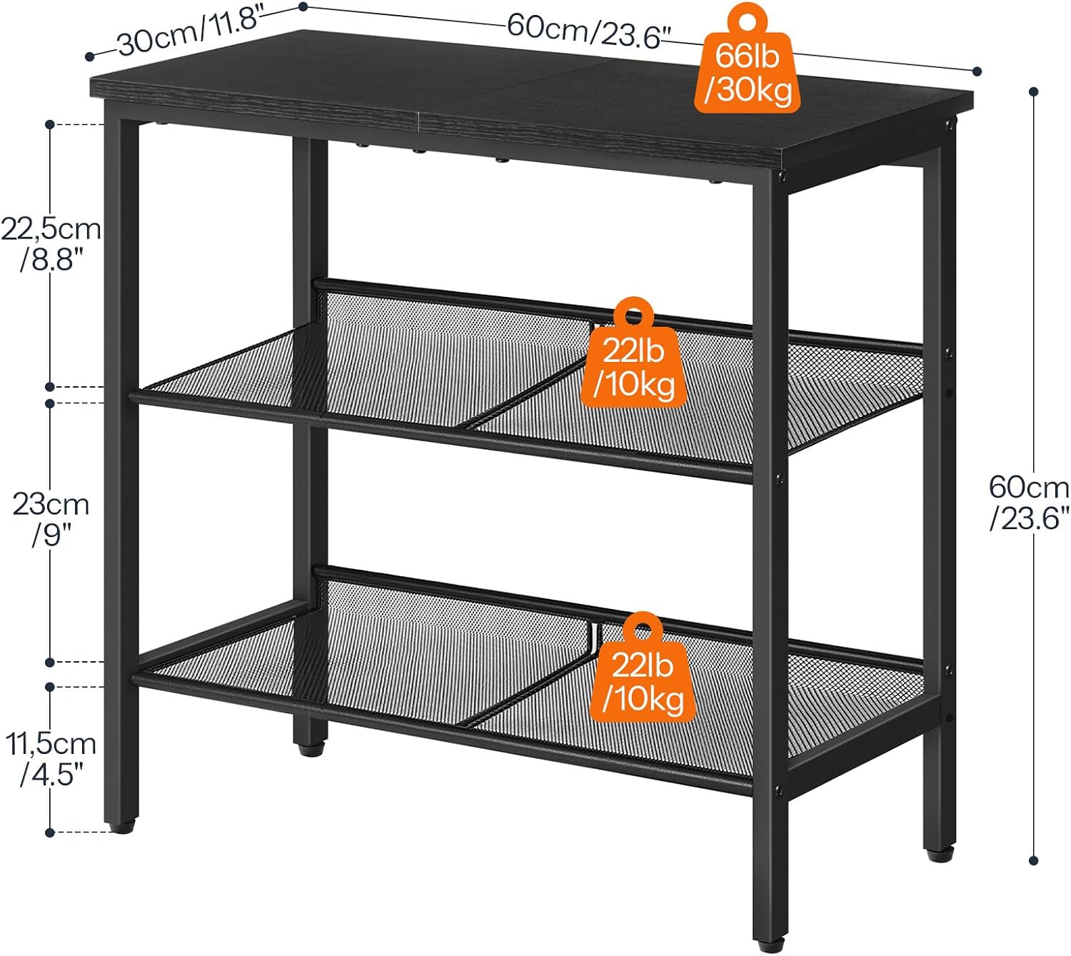 HOOBRO End Table, 3-Tier Narrow Side Table, Nightstand with 2 Flat or Slant Adjustable Shelves for Small Spaces, Hallway, Living Room, Bedroom, Sturdy