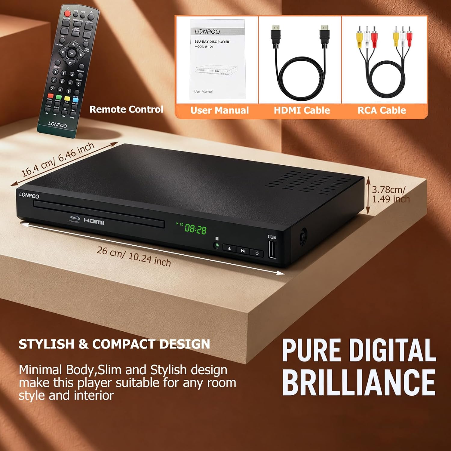 LONPOO LP-100 Blu-Ray Disc Player for TV 1080P DVD CD HDMI USB Upscaling