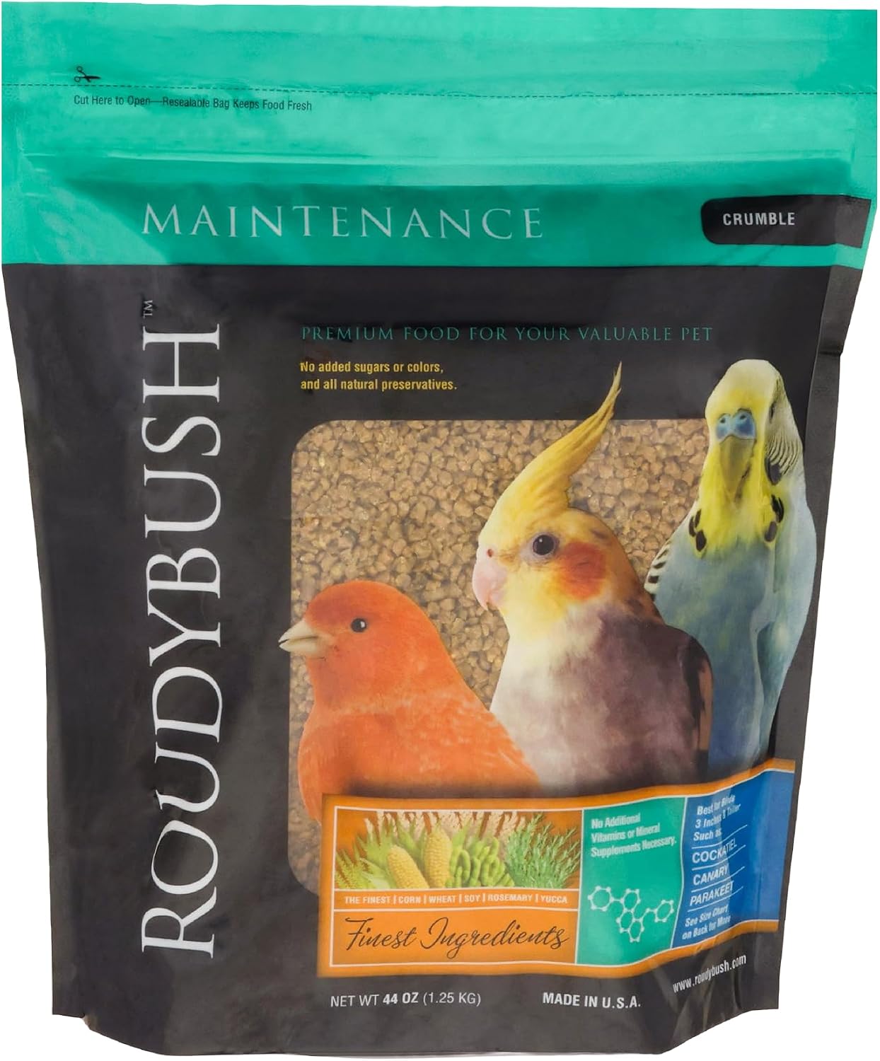 RoudyBush Daily Maintenance Food for Birds - Scientifically Formulated Bird Feed - Bird Food Pellets w/Corn, Wheat, Soy & More - Nutritious & Healthy Feed for Birds (Mini, 44oz)
