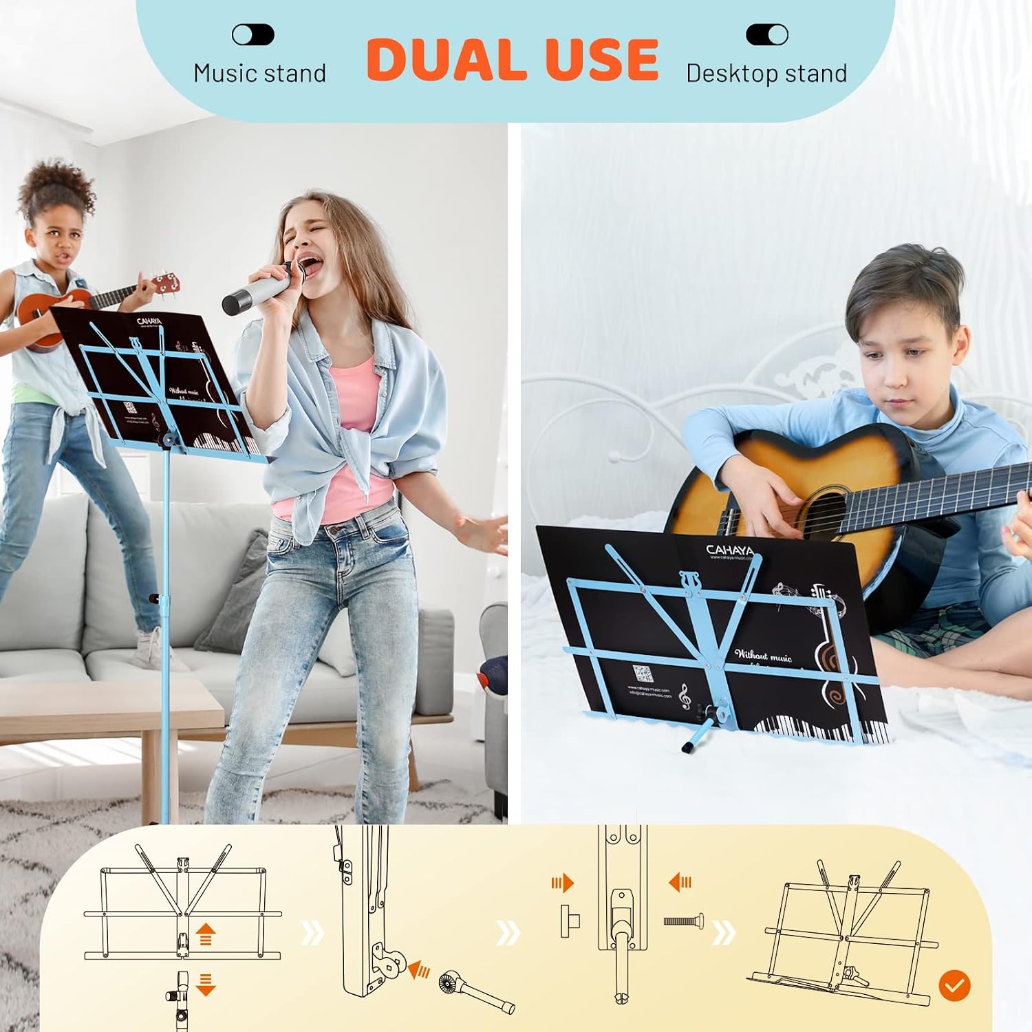 CAHAYA Sheet Music Stand Portable Folding Dual Use Desktop Book Holder