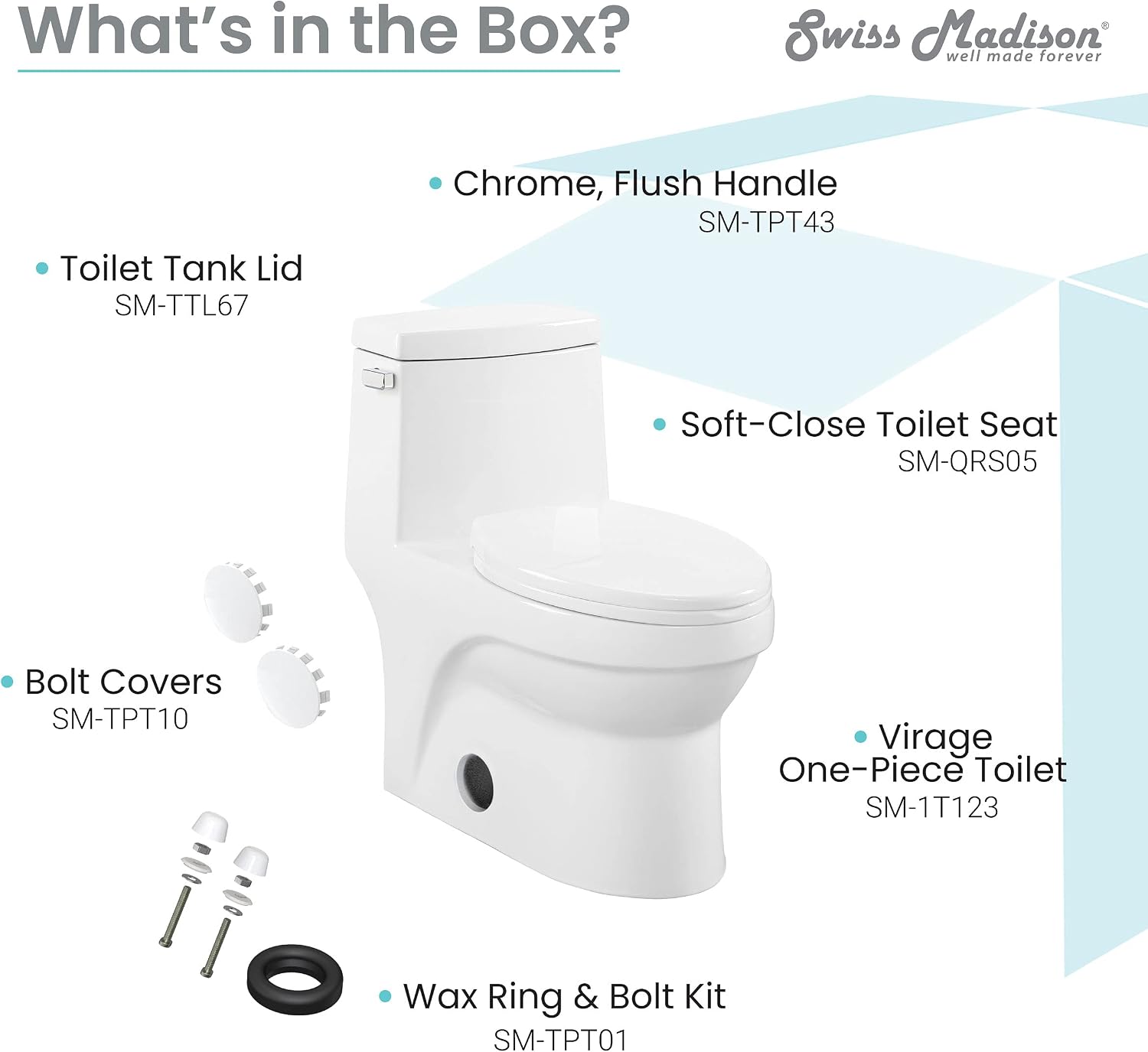 Swiss Madison SM-1T123 Virage One Piece Toilet, Modern Toilets For Bathrooms, ADA Toilet, Elongated Left Side Flush Handle Toilet 1.28 GPF
