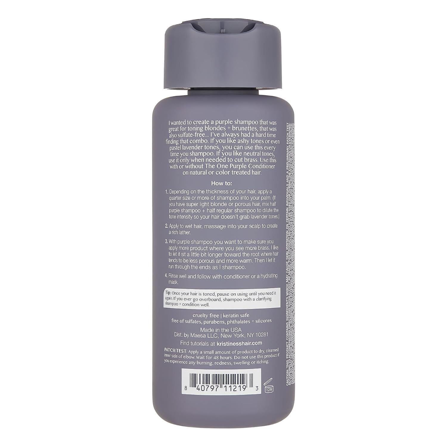 Kristin Ess Hair The One Purple Shampoo for Toning Blonde Hair - Neutralizes Brass + Yellow Tones, Shine Restoring - Sulfate