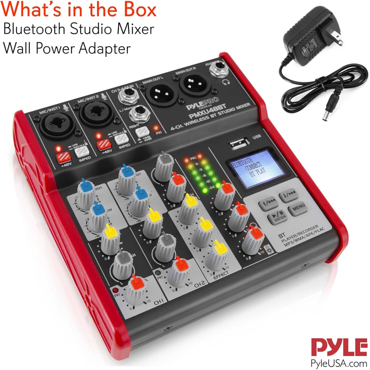 Pyle Studio Audio Sound Mixer Board - 4 Channel Bluetooth Compatible Professional Portable Digital DJ Mixing Console W/USB Mixer Audio Interface