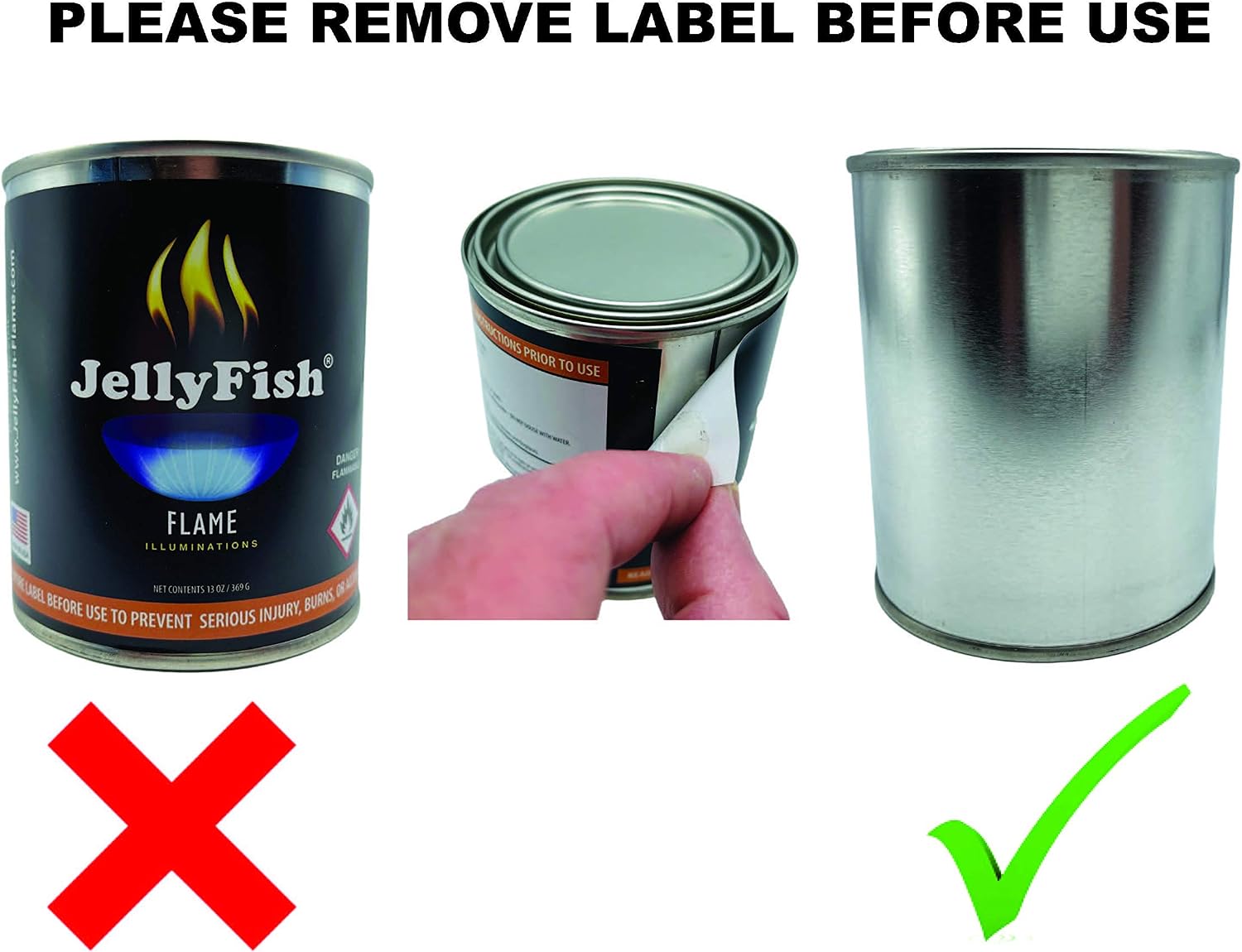 Real JellyFish Flame Premium Gel Fuel 48 Cans Indoor or Outdoor Made in USA 13oz