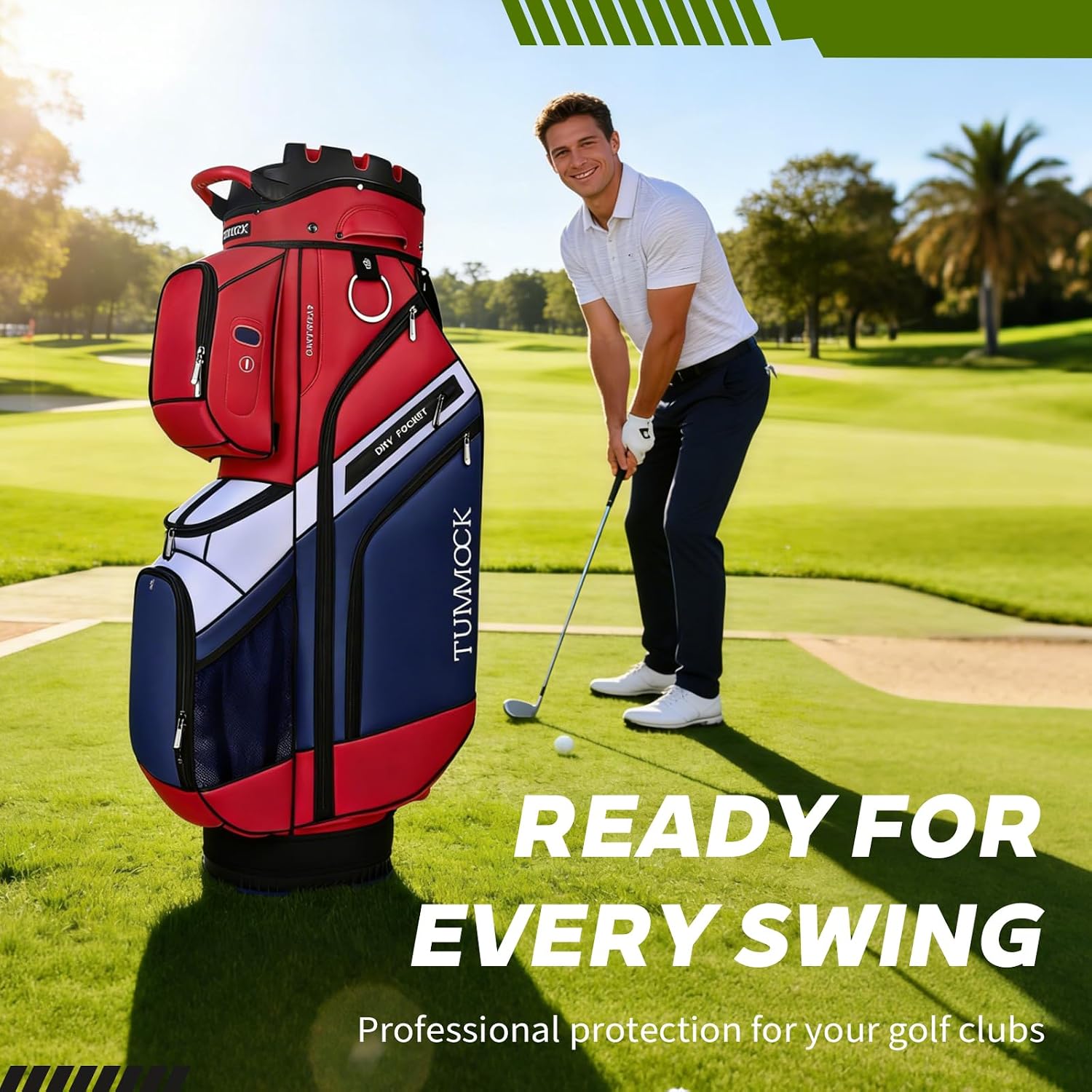 Golf Cart Bag, 14-Way Top Divider with Multiple Storage Pockets, Lightweight & Durable Golf Bag for Men, Cart-Friendly Design