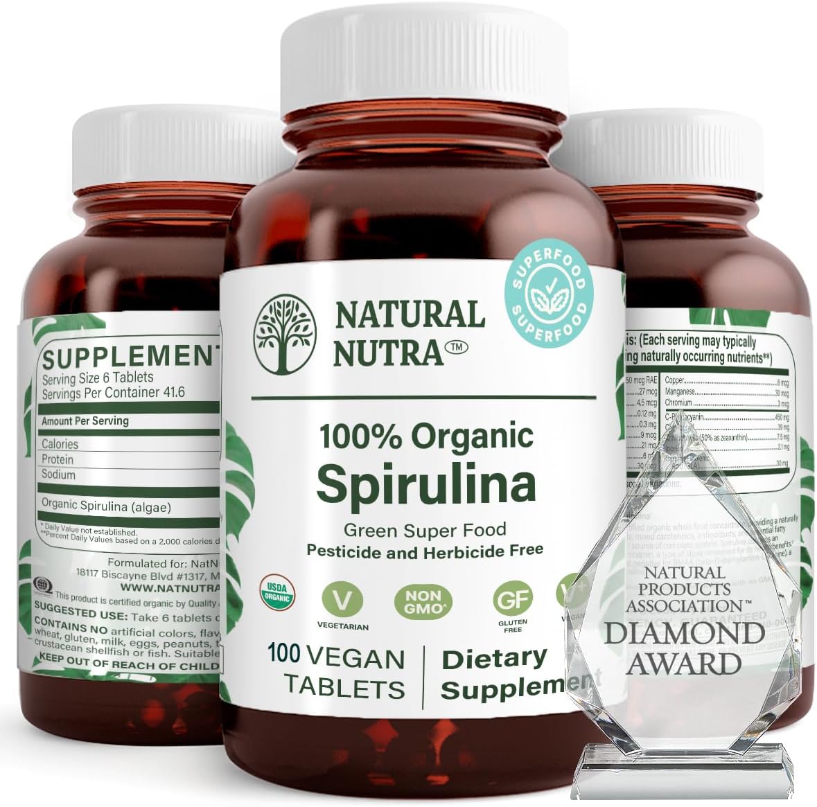 Natural Nutra 100% USDA Organic Spirulina Tablets, Helps Maintain Body Fats, Promotes Liver Health, Promotes Immune System, Helps Improve Metabolism