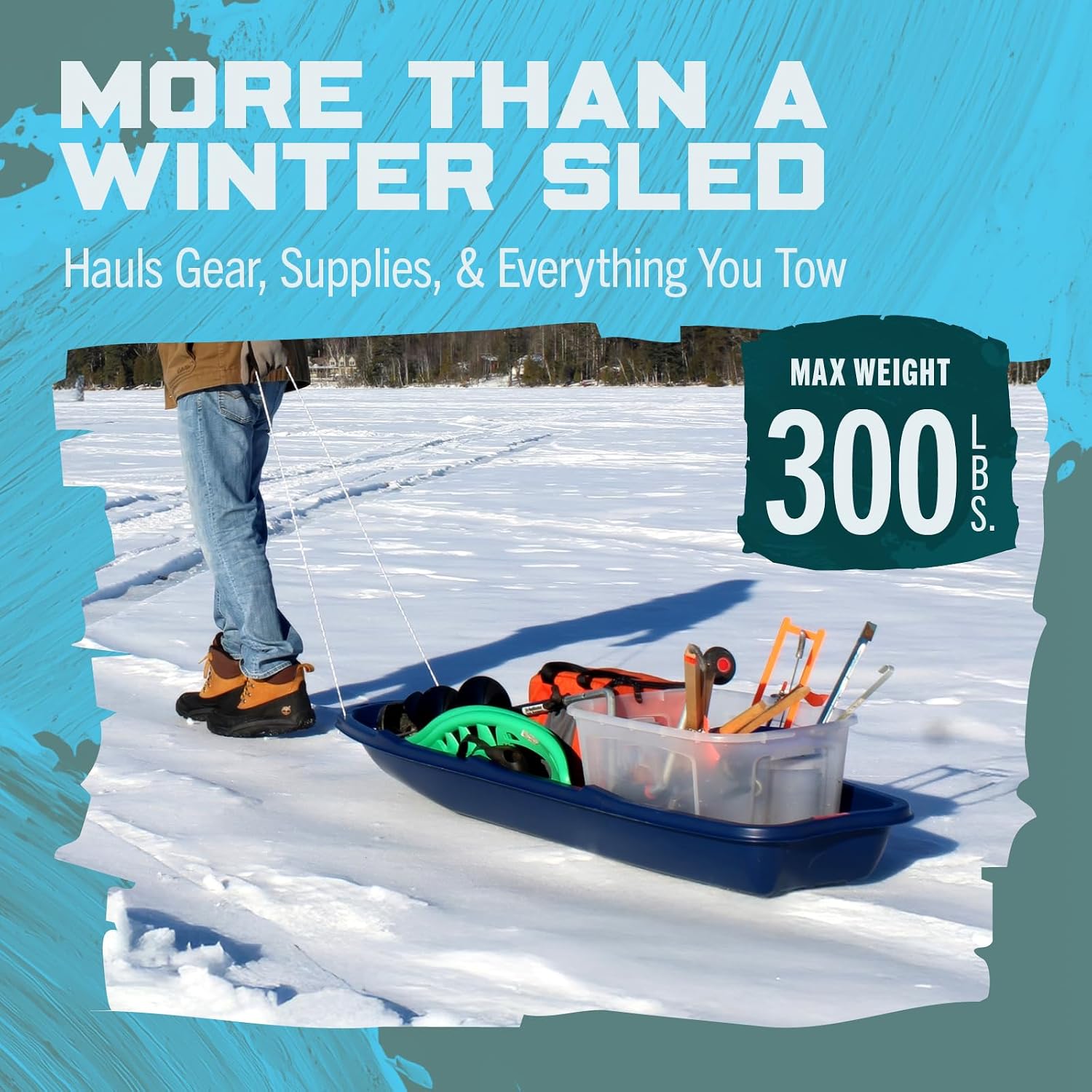 Flexible Flyer Winter Trek 3-Person Large Snow Sled – 5.5 ft Heavy-Duty Plastic Toboggan Pull Sled for Downhill Fun, Utility, Ice Fishing