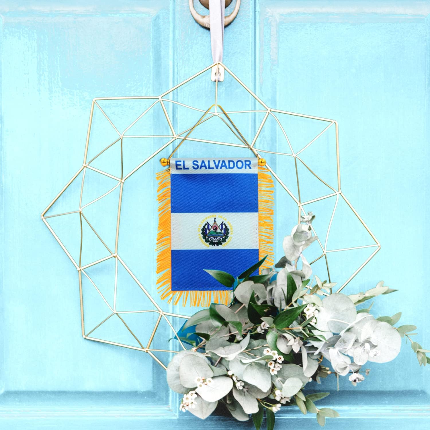 Anley 4 X 6 Inch Nicaragua Fringy Window Hanging Flag - Mini Banner & Car Rearview Mirror Décor - Fringed Nicaraguan Hanging Flag with Suction Cup