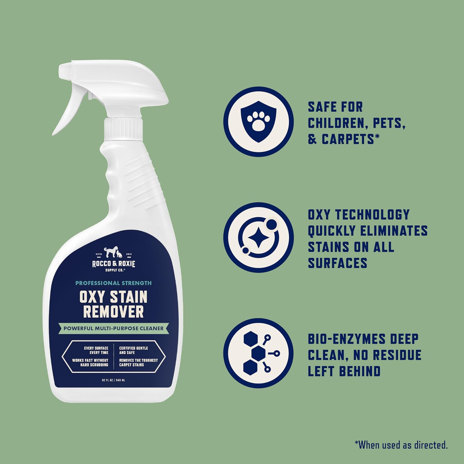 Rocco & Roxie Oxy Stain Remover - Oxygen Powered Carpet Cleaner Spray - Pet Stain Remover for Carpet, Spot Cleaner for Upholstery, Couch, Laundry, Rug