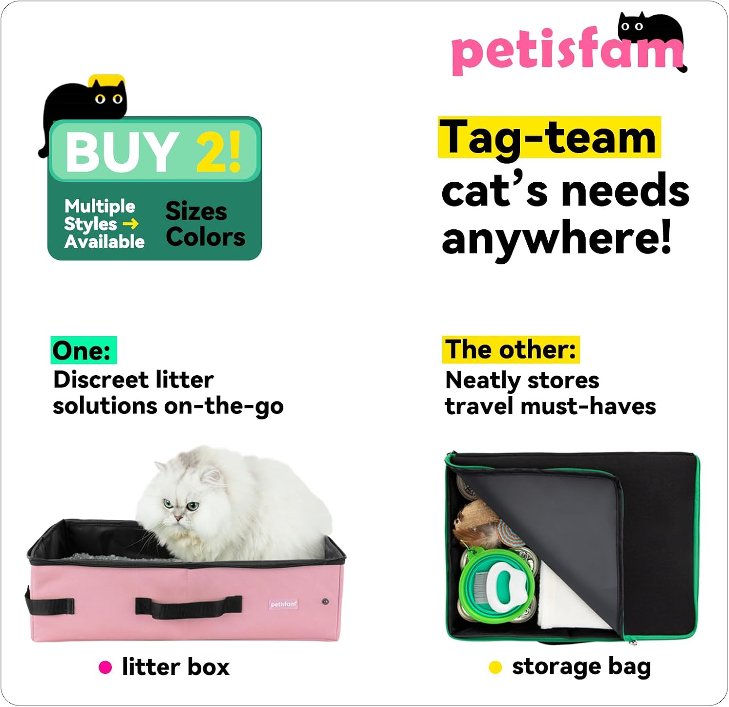 Portable Travel Litter Box for Cats with Lid to Contain Litter and Odor. Easy to Carry, Clean and Store. Easy for Car Travel, Hotle Stays