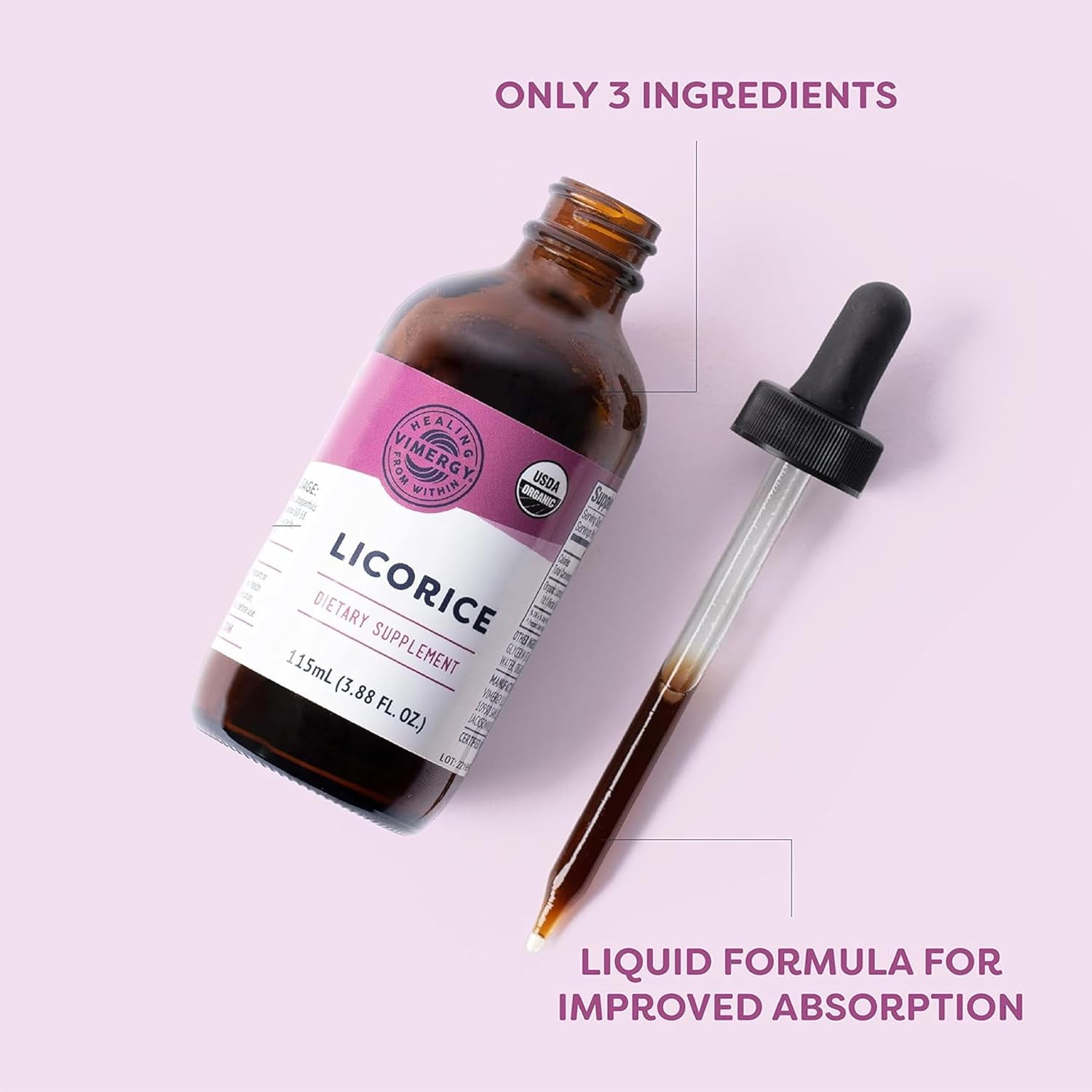 Vimergy Licorice 200mg Organic Liquid Root Extract, 115 mL, 57 Servings