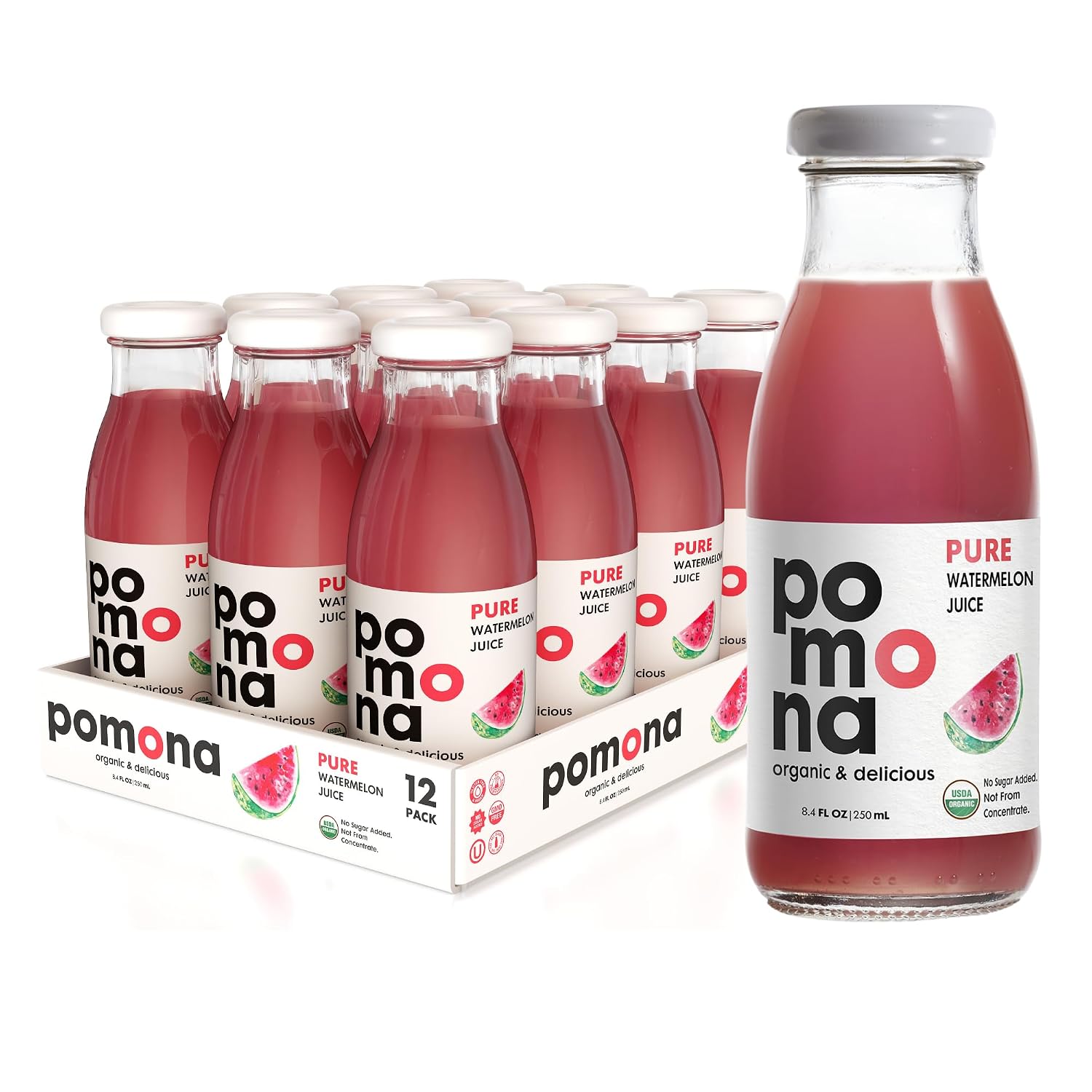 Pomona Organic Pure Black Cherry Juice, Cold Pressed Organic Juice, Non-GMO, No Sugar Added, Not from Concentrate, Gluten Free, Kosher Certified, Preservative Free 8.4 Ounce (Pack of 12),